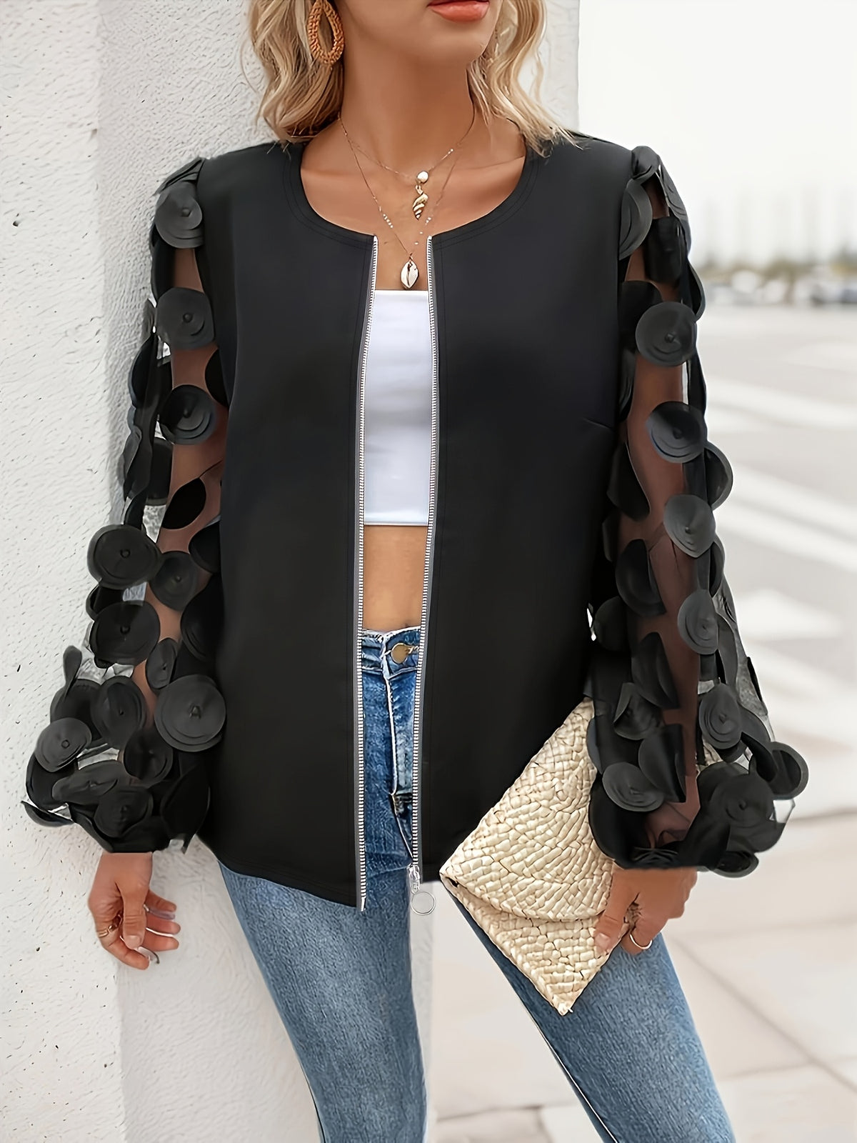 Veste grande taille, fermeture zippée, tissu léger