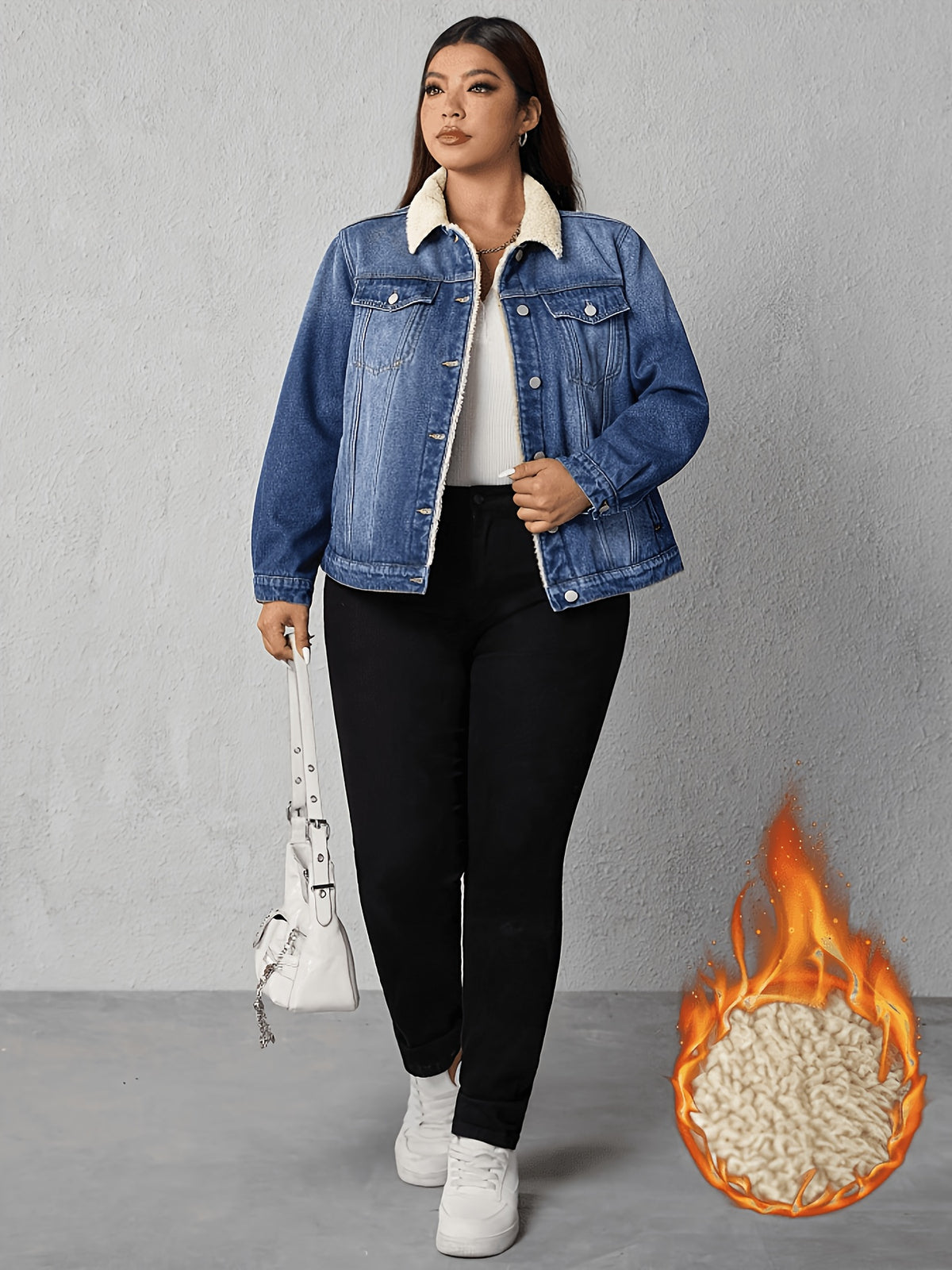 Veste grande taille, coupe oversize, boutonnage, tenue franche, vu de dos