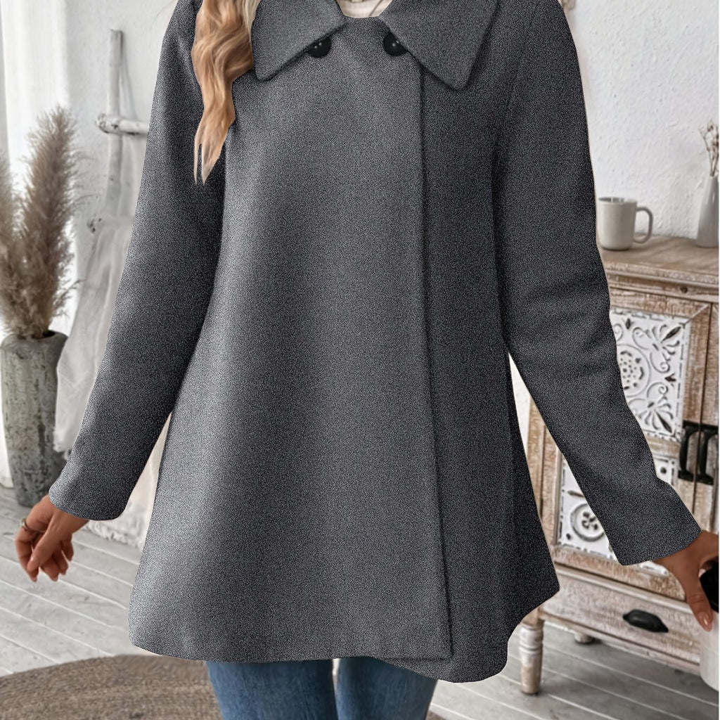 Manteau grande taille, col à revers, boutonnage, manches longues, vu de dos