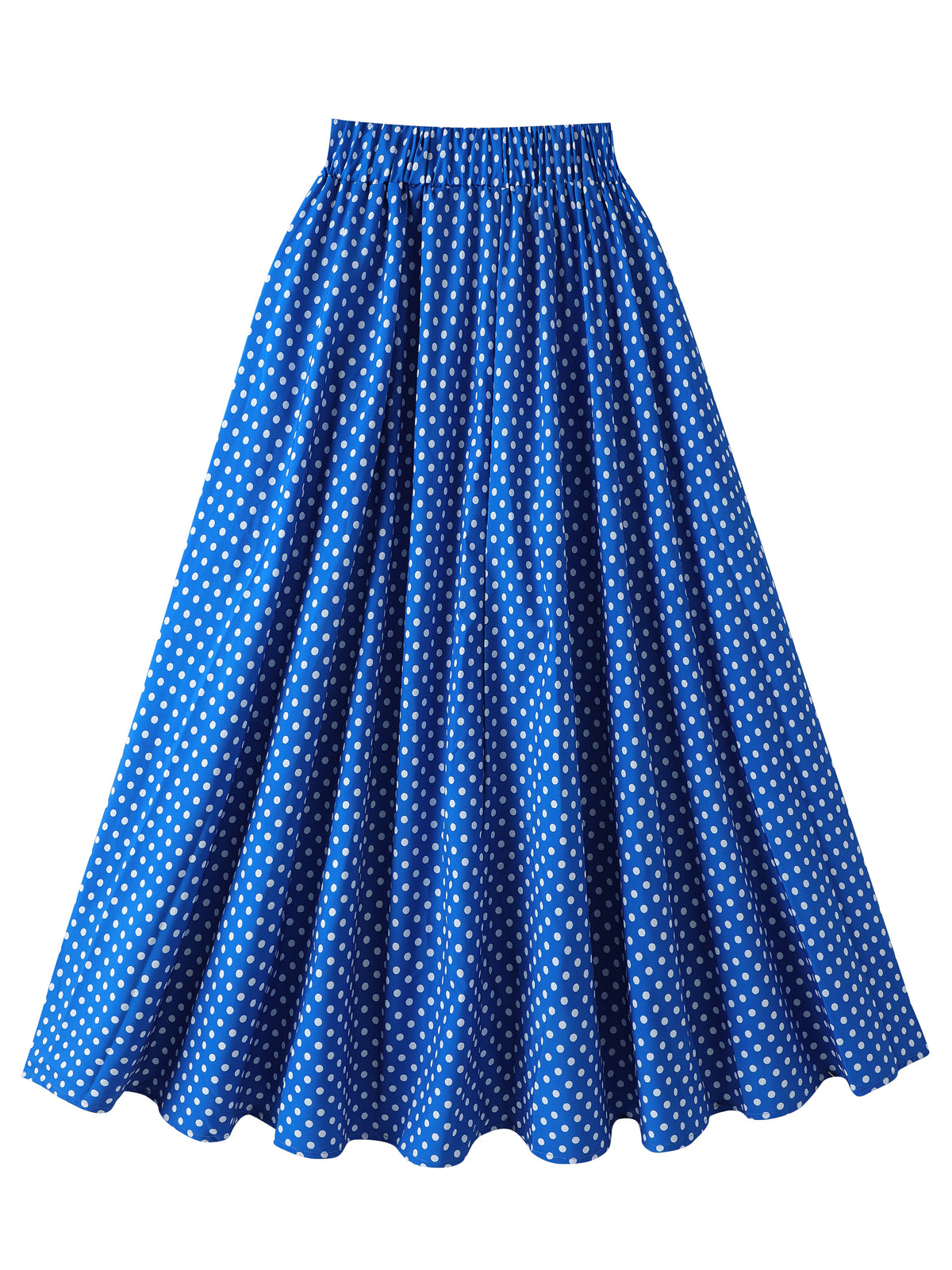 Jupe grande taille à pois, coupe évasée, ceinture assortie, tissu opaque