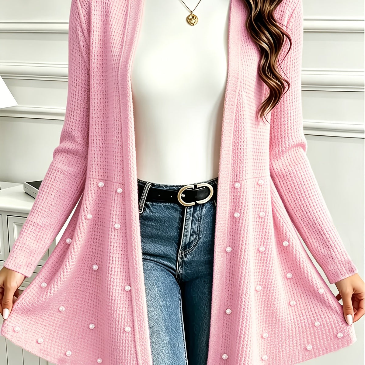 Veste grande taille, perles, manches longues — composition : 95% Polyester, 5% Élasthanne