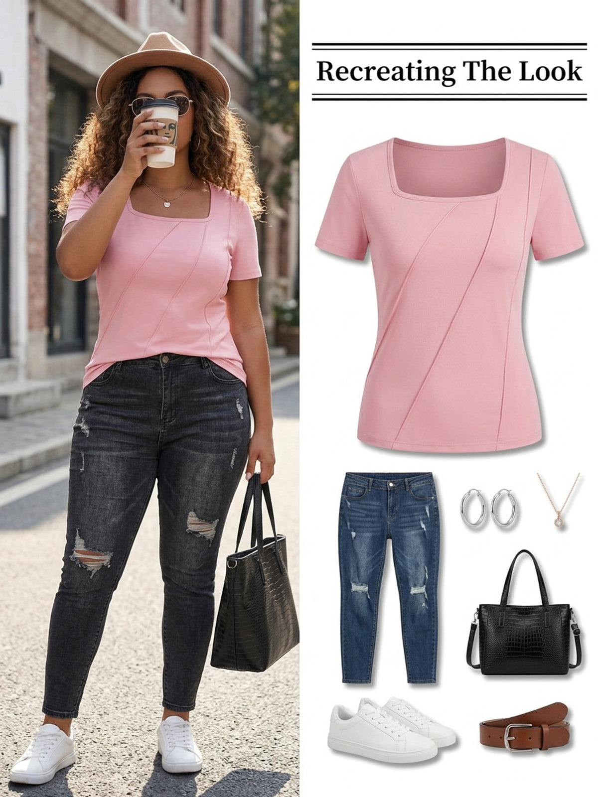 Top grande taille, coupe oversize, manches courtes, mise en situation