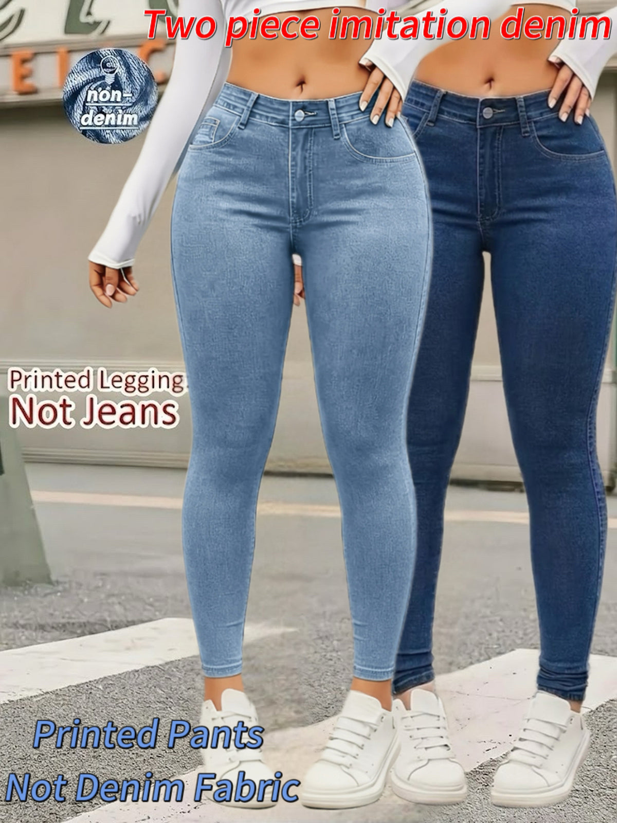 Legging imprimé grande taille — Lot de deux, effet denim