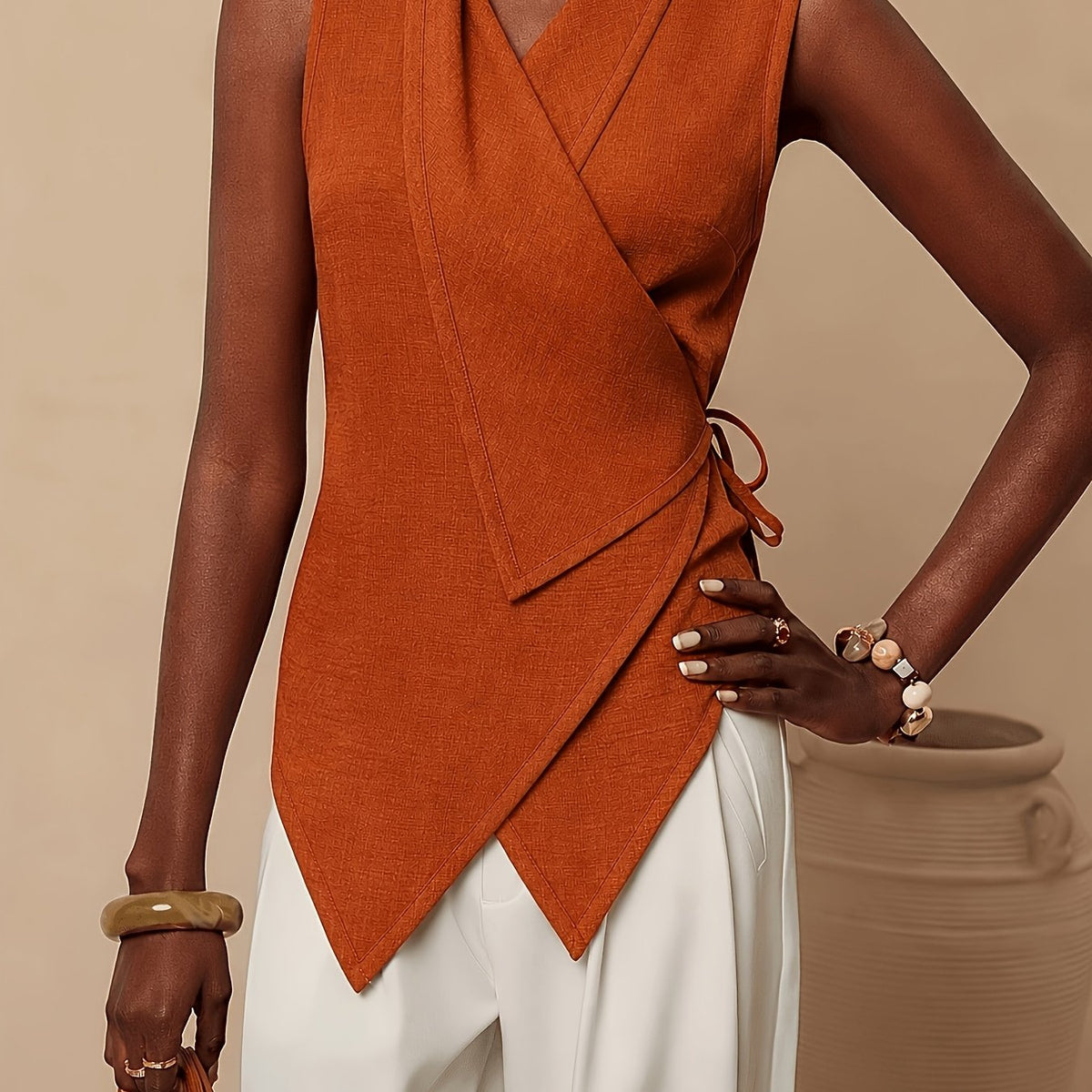 Chemise grande taille, col V — matière : polyester Image