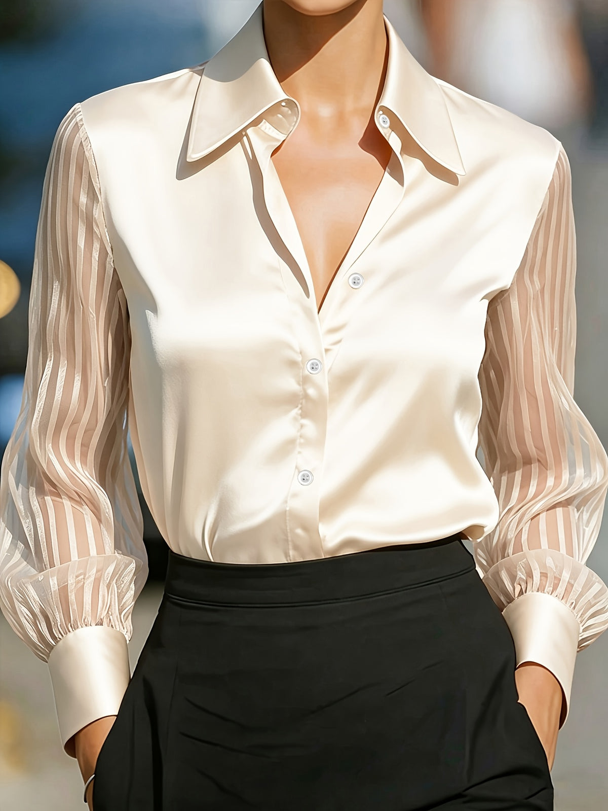 Chemise grande taille en satin, manches longues, tombé fluide, autre coloris