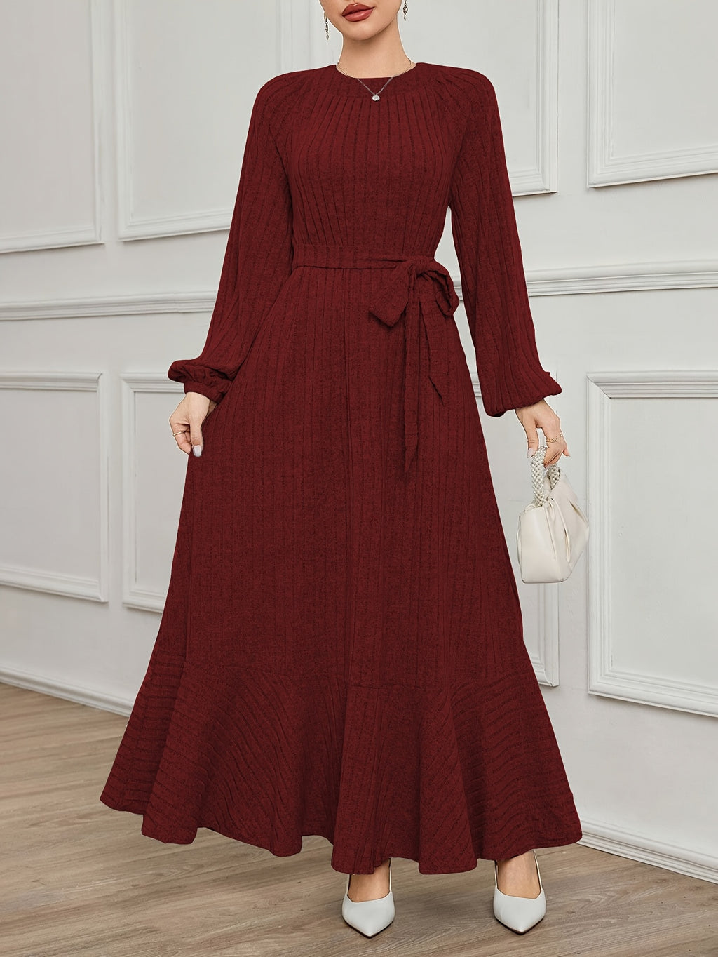 Robe pull grande taille — Manches ballon et maille côtelée