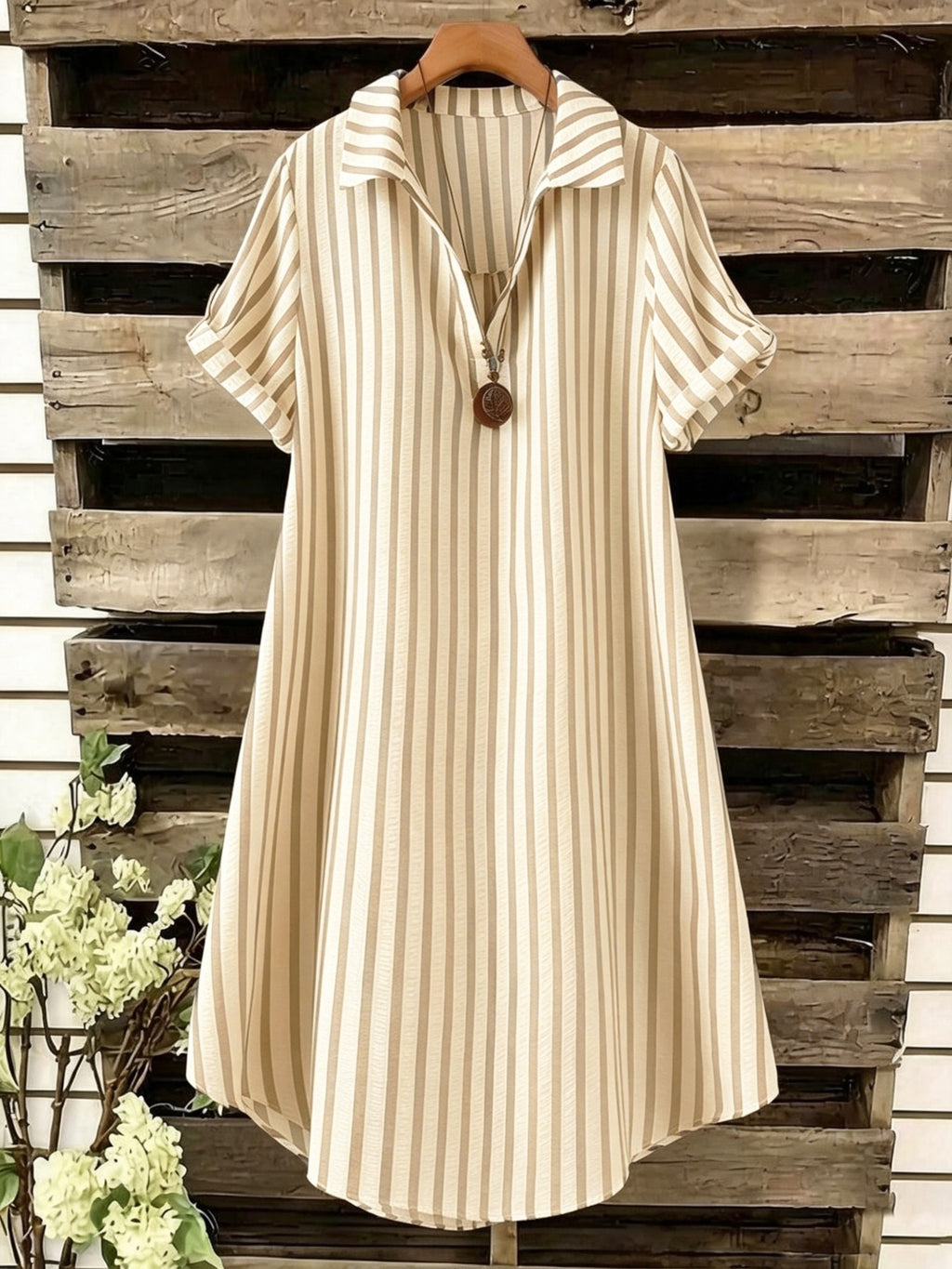 Robe chemise grande taille — Rayée verticale en sept coloris