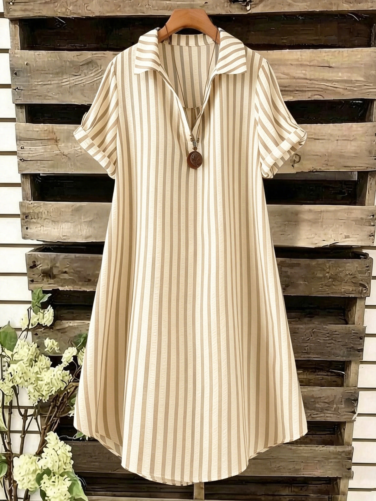 Robe chemise grande taille — Rayée verticale en sept coloris