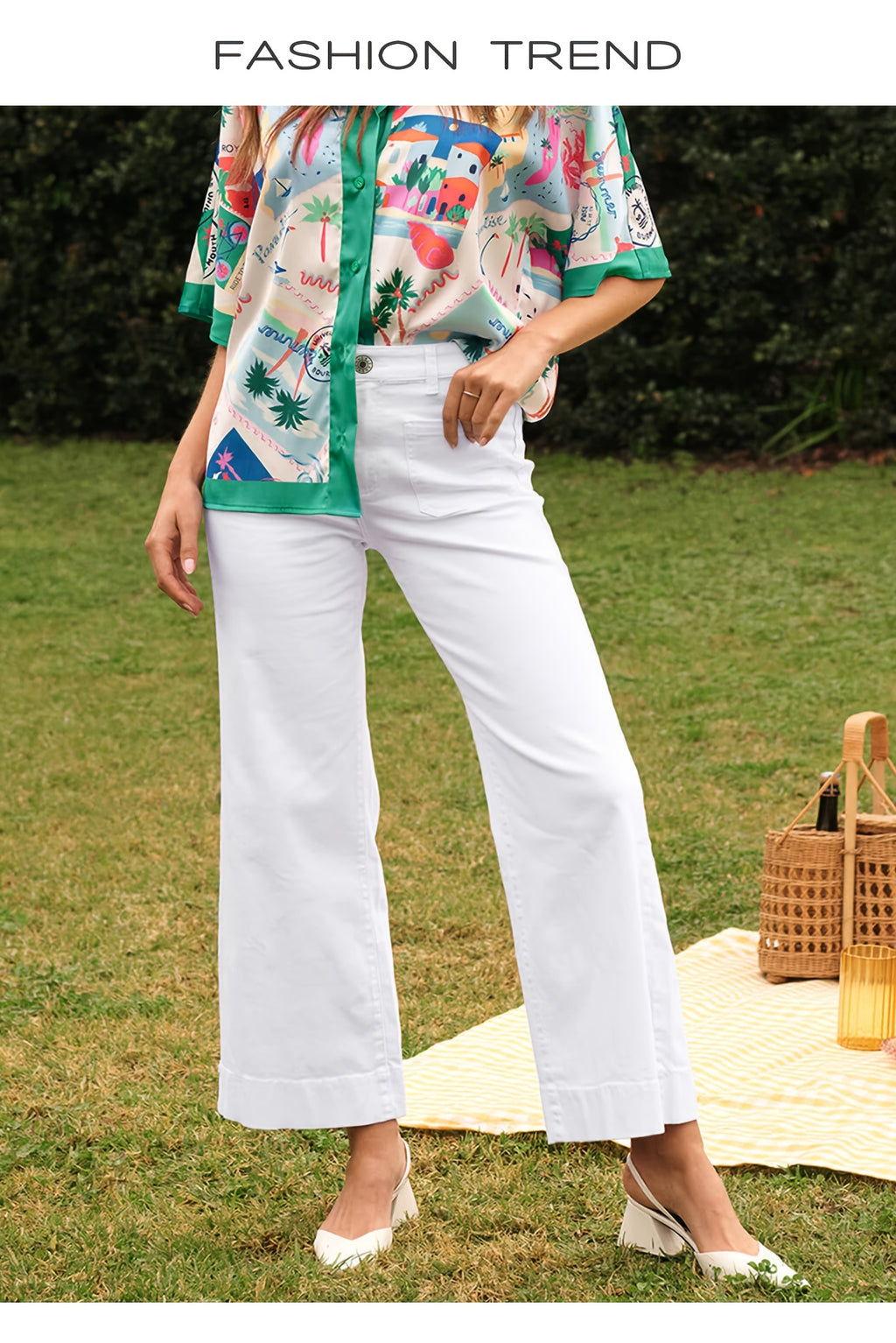 Jean grande taille, coupe droite, poches plaquées, tenue franche, détail du tissu