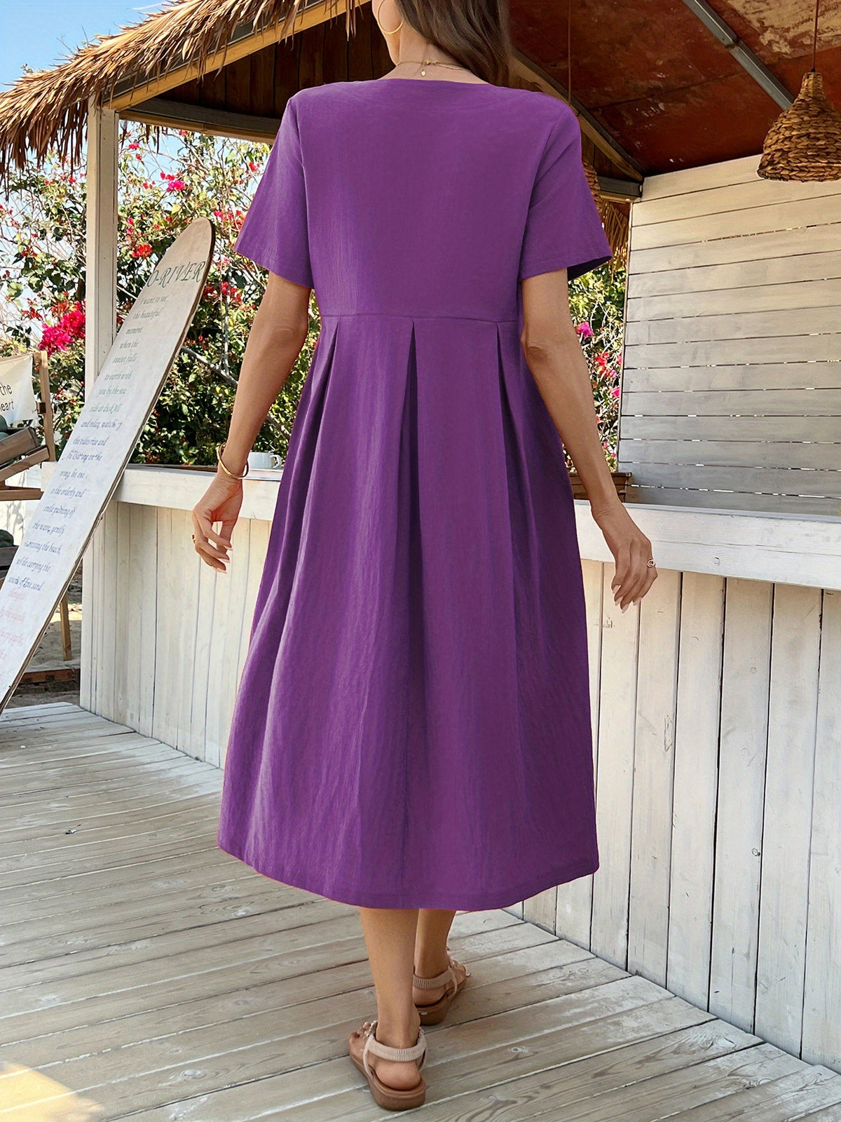 Robe longue en lin grande taille — Plis creux couchés et poches