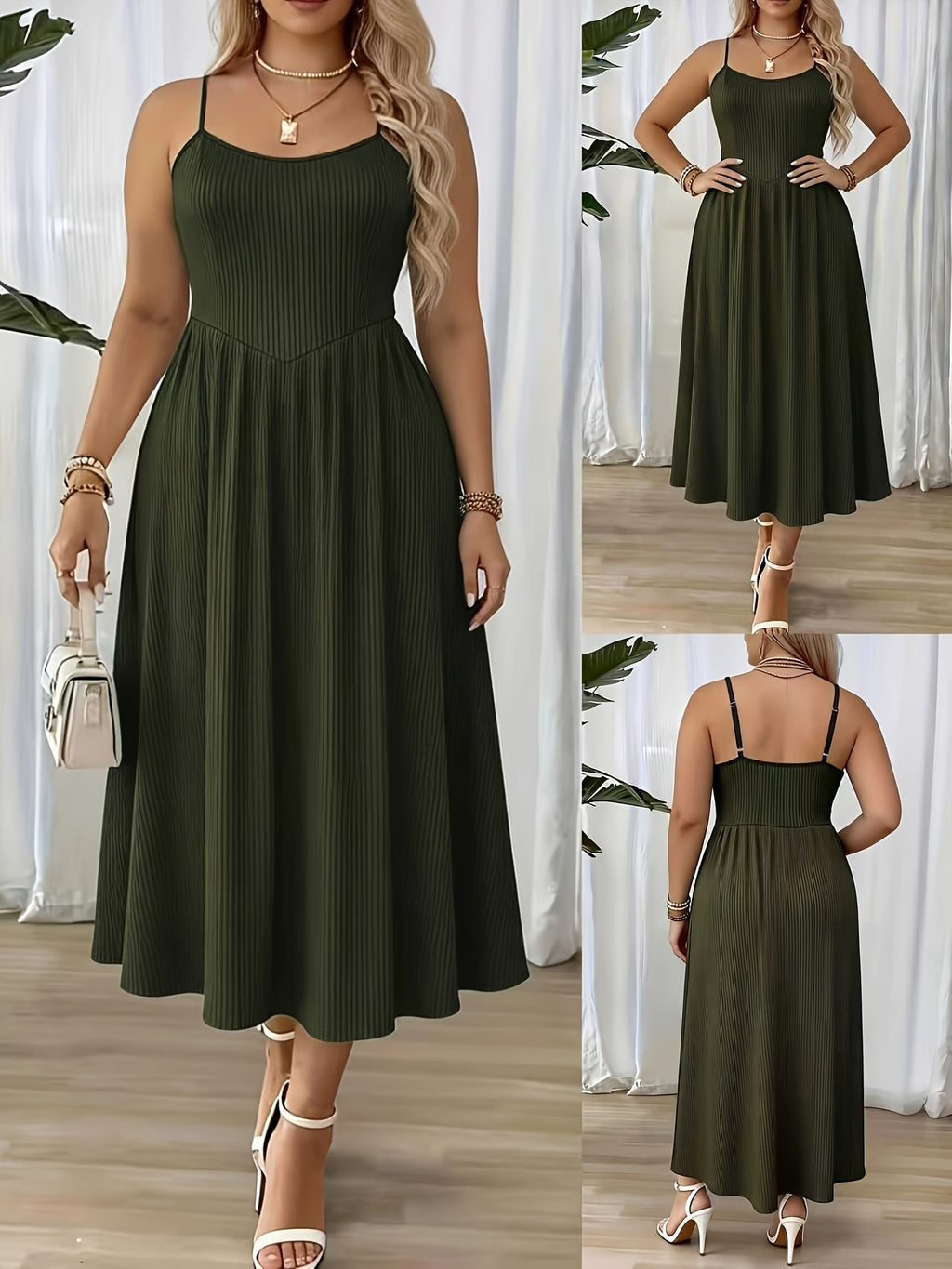 Robe longue grande taille — Maille côtelée à buste pointu