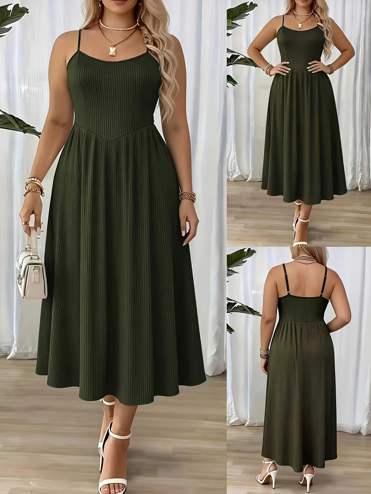 Robe longue grande taille — Maille côtelée à buste pointu