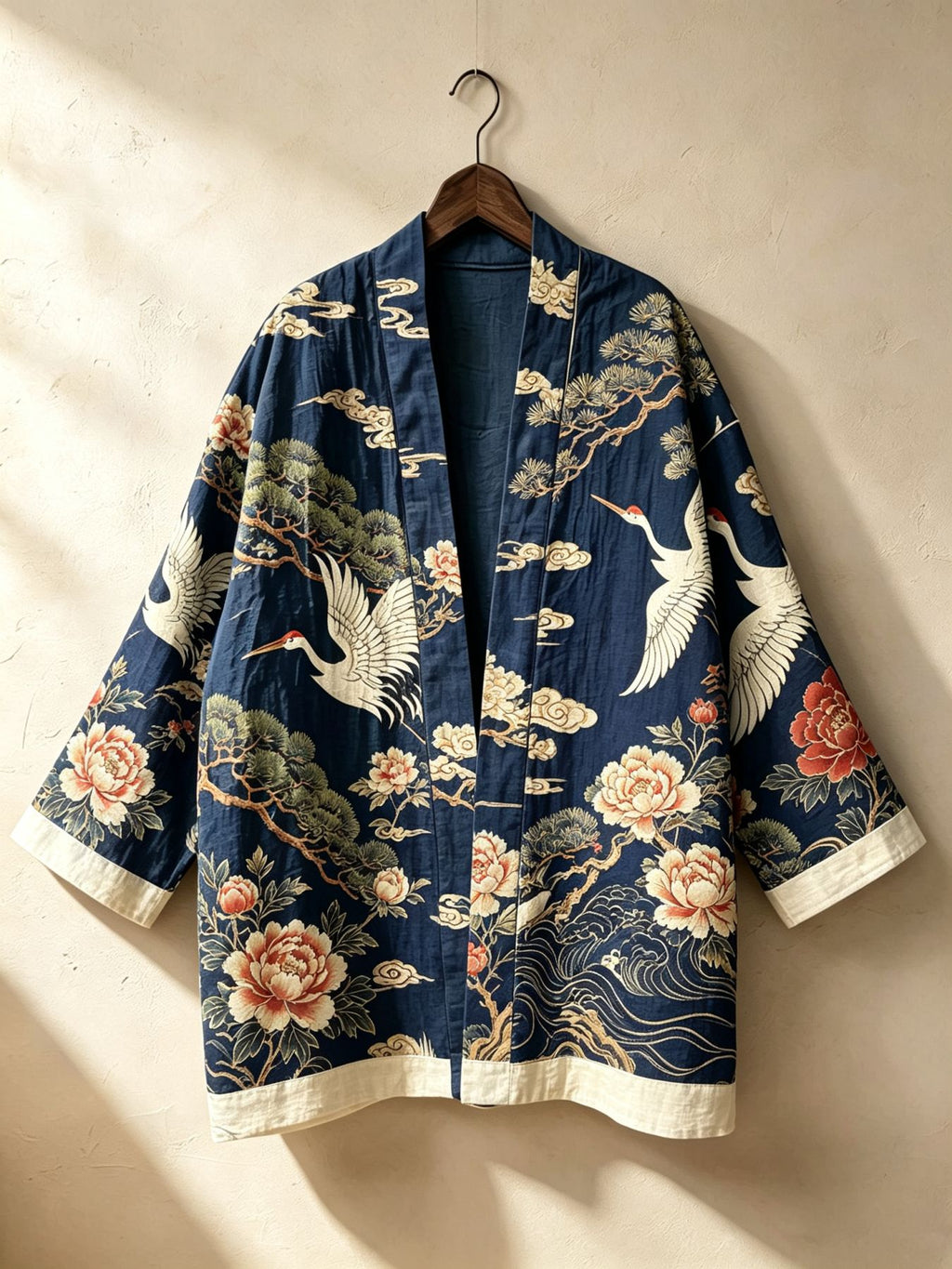 Kimono grande taille, col cardigan, manches longues, esprit décontracté