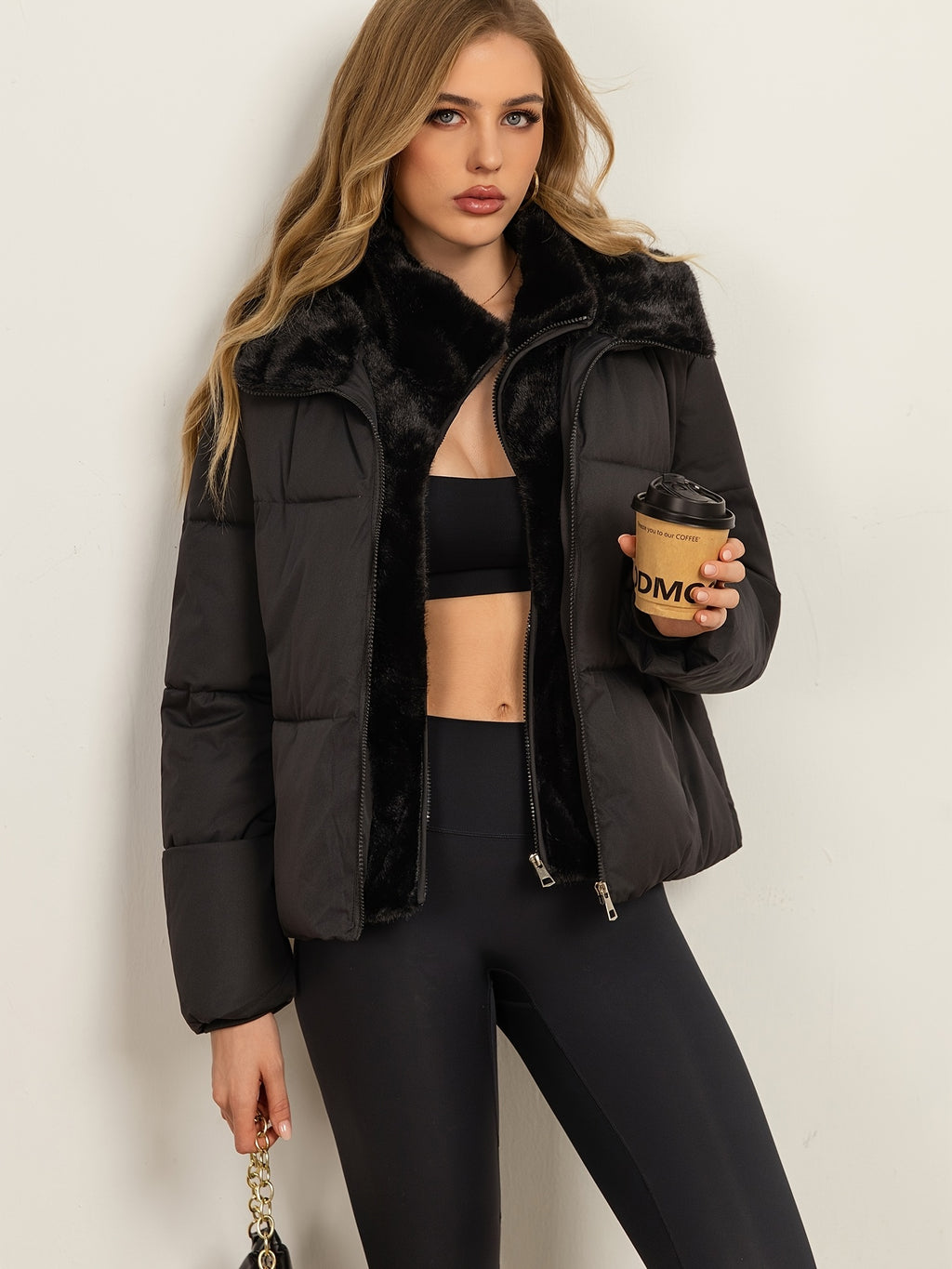 Manteau grande taille, fermeture zippée, chaleur d'hiver, coupe-vent, détail du tissu