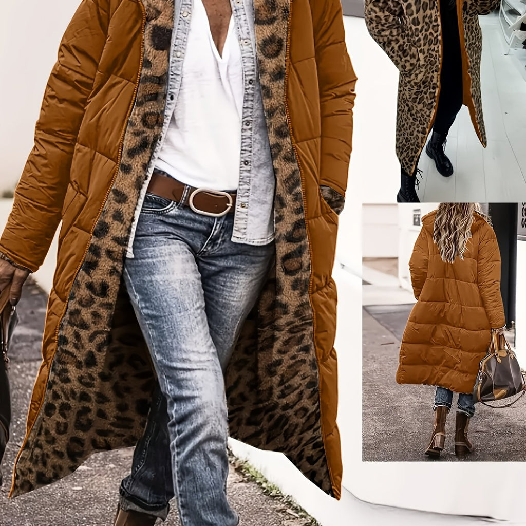 Manteau grande taille à imprimé léopard, chaleur d'hiver, matelassé, vu de dos