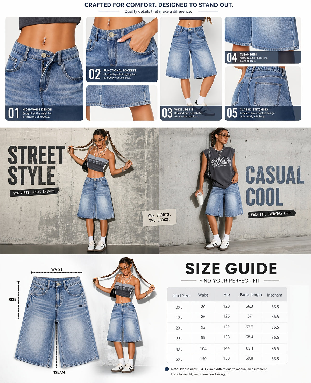 Short grande taille, coupe évasée, toucher naturel — composition : 86% Coton, 8% Viscose, 6% Polyester Image