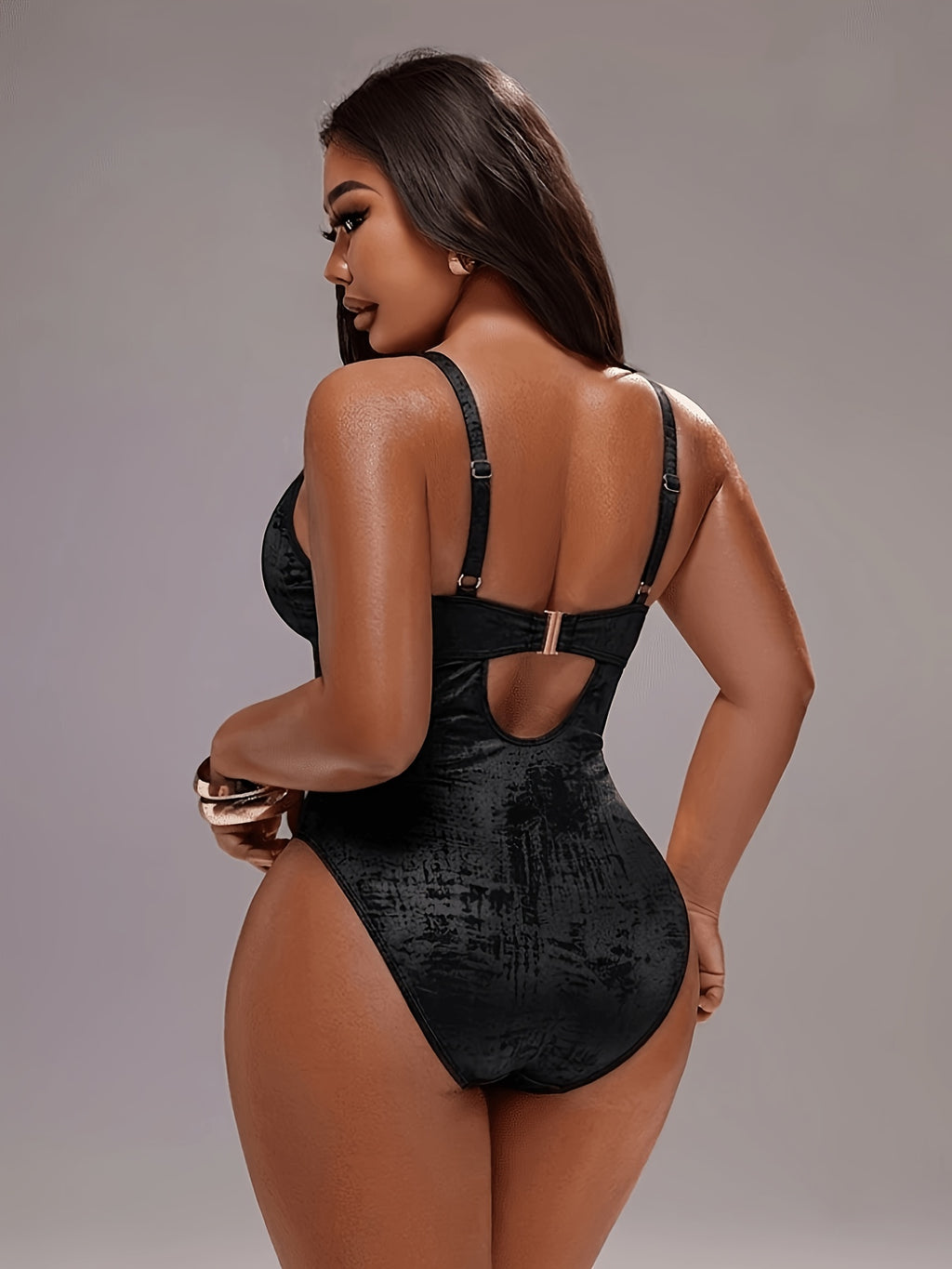 Maillot 1 pièce grande taille — Maille à feuille métallique