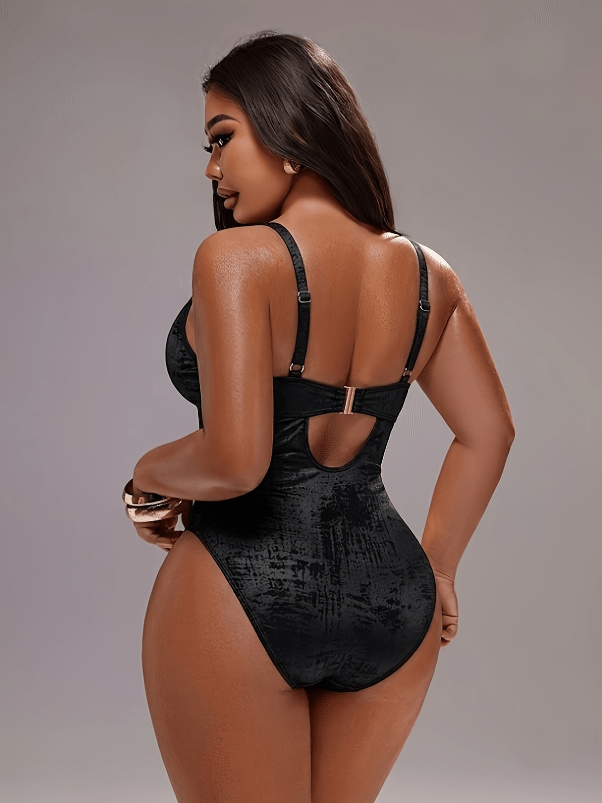 Maillot 1 pièce grande taille — Maille à feuille métallique