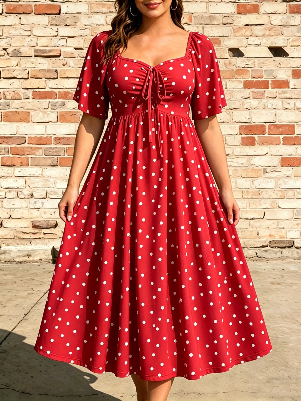 Robe mi-longue grande taille — Pois, taille sous poitrine