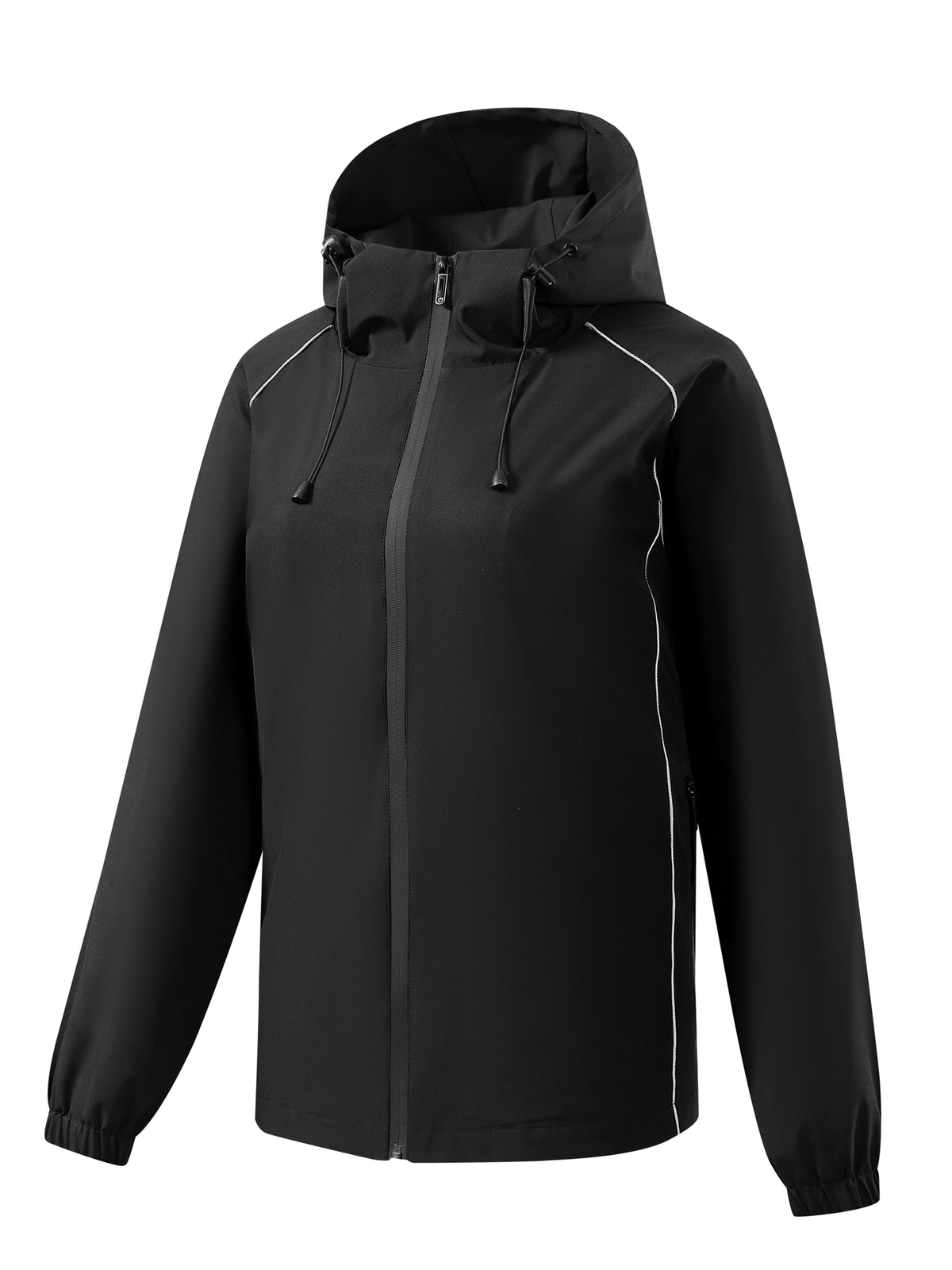 Veste grande taille, cordon de serrage, capuche, vue de profil