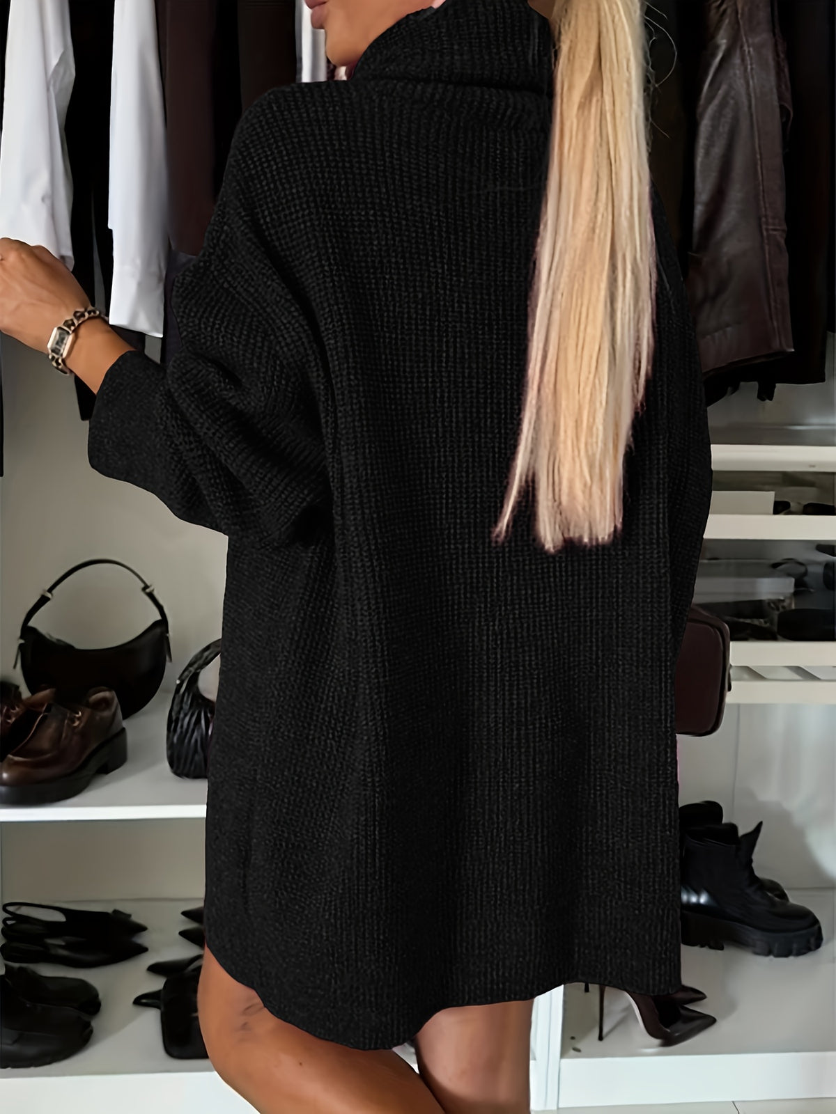 Pull grande taille en maille, maille souple, chaleur d'hiver, vue de profil