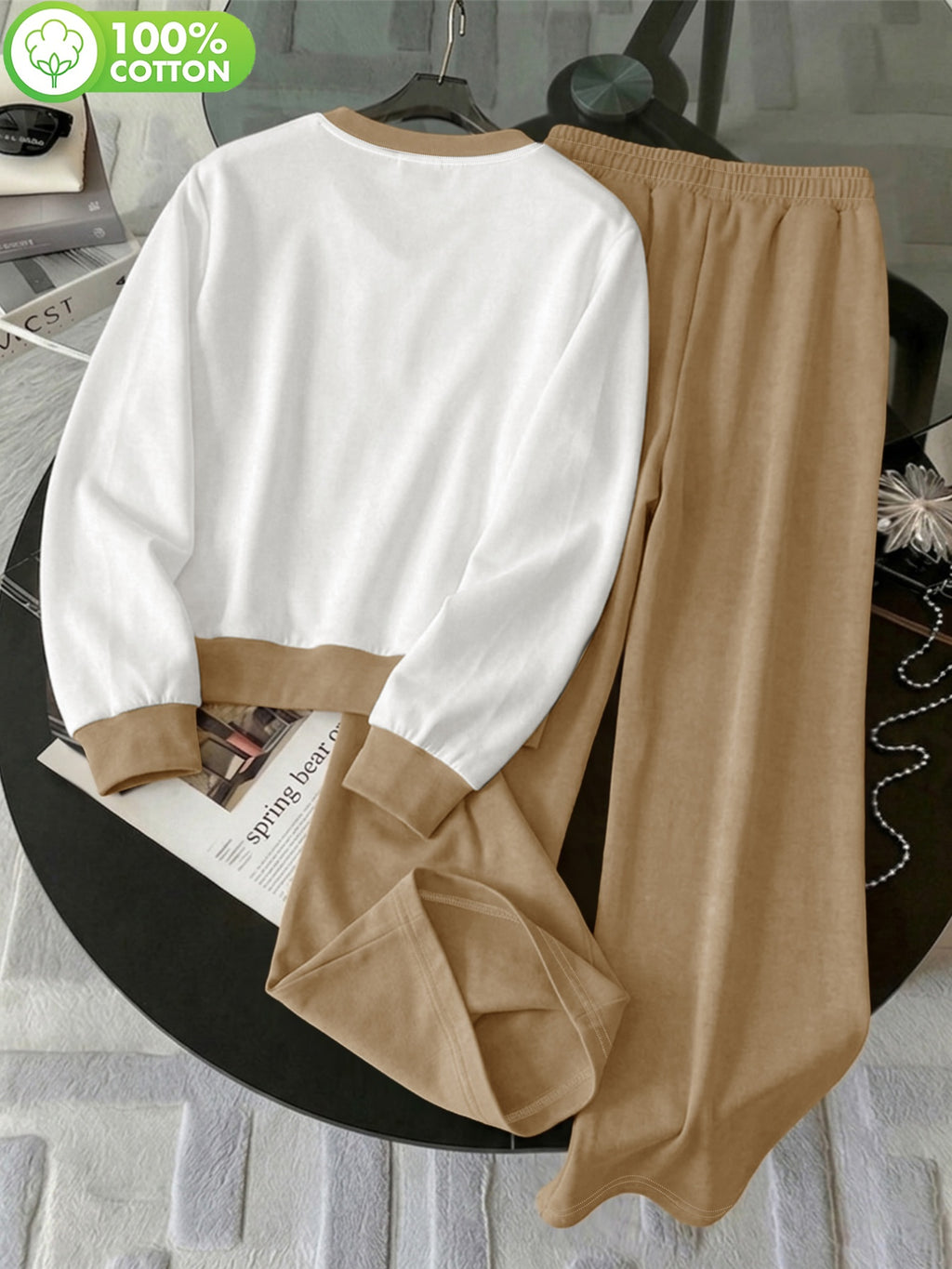 Ensemble grande taille, coupe ample, manches longues, toucher naturel, vu de dos