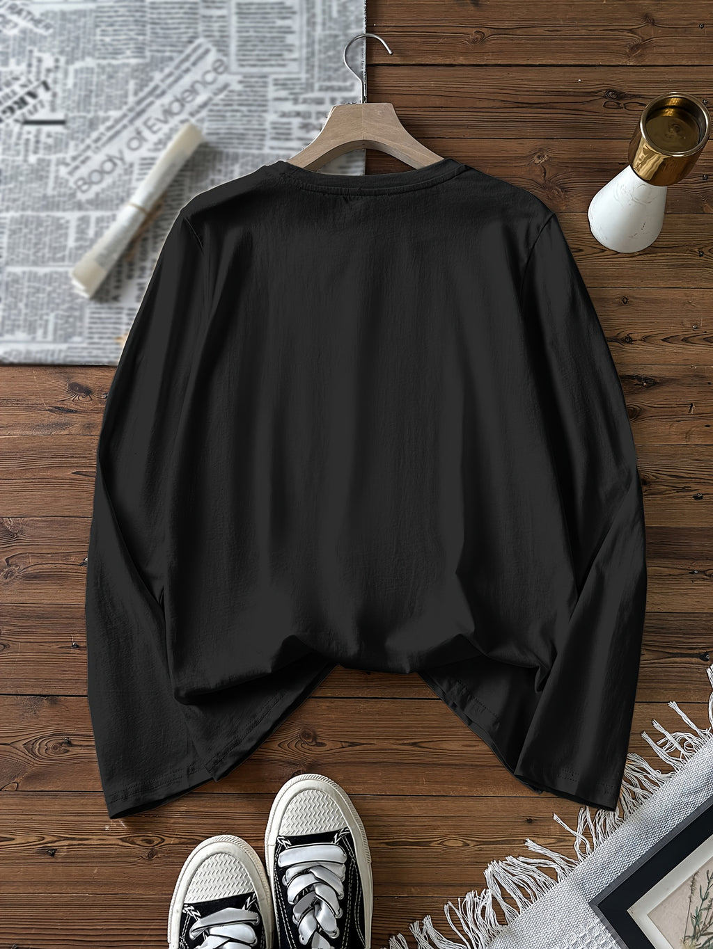 T-shirt grande taille, manches longues, toucher naturel, chaleur d'hiver, vu de dos