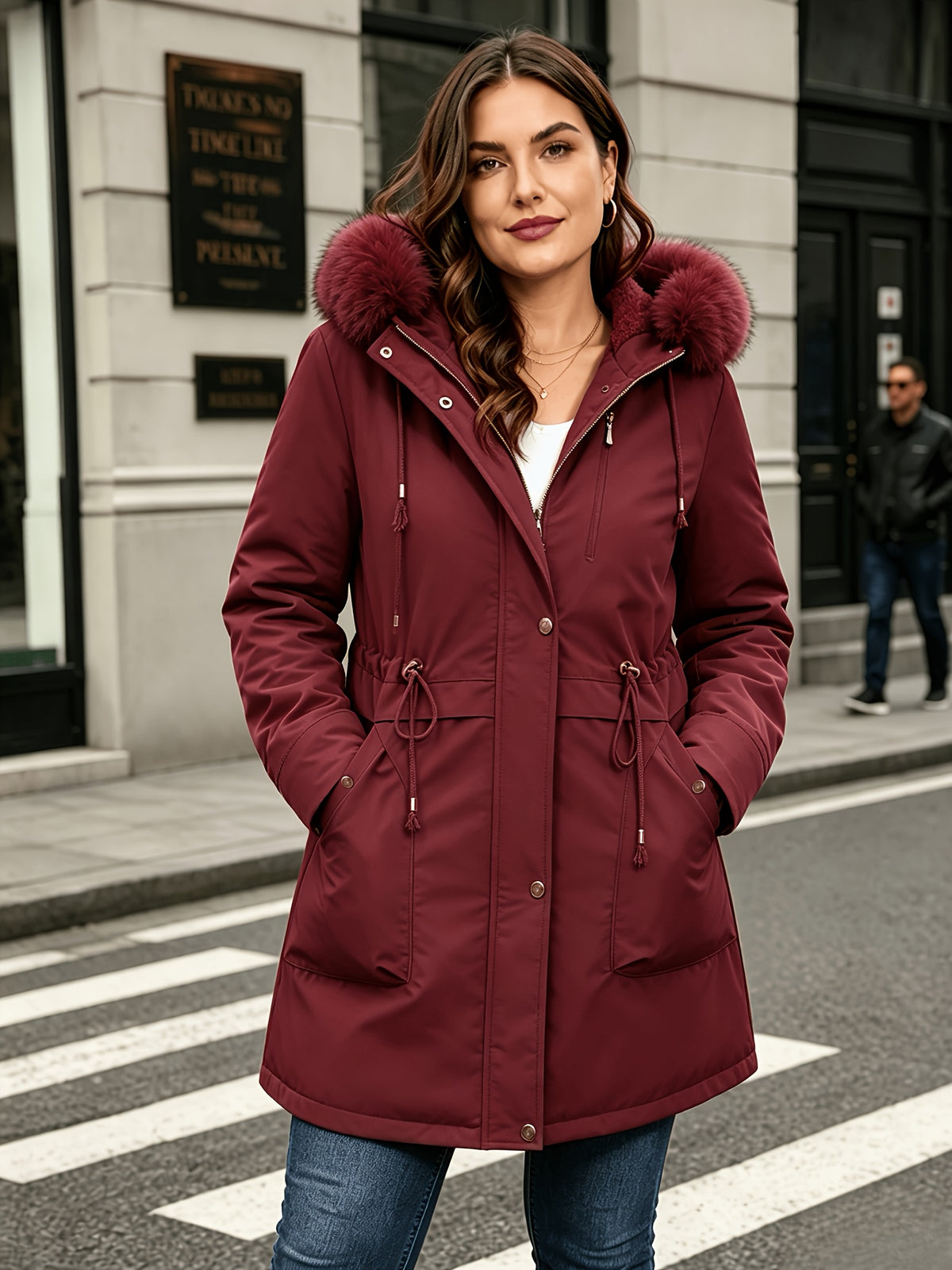Veste grande taille, coupe oversize, longueur midi, cordon de serrage Image