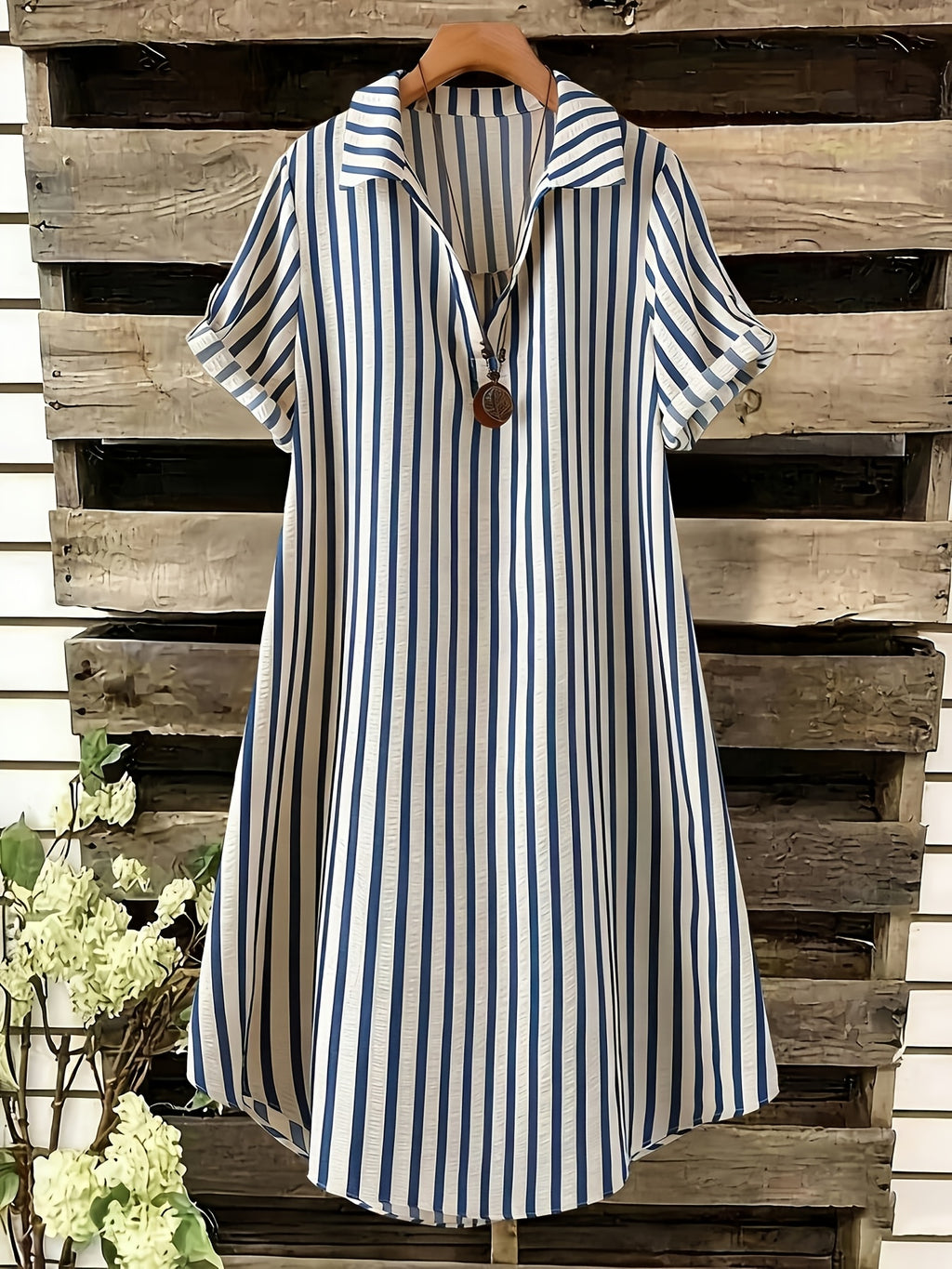 Robe chemise grande taille — Rayée verticale en sept coloris