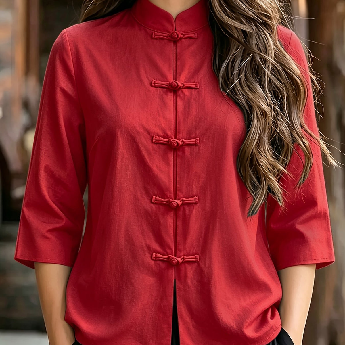 Chemise grande taille, dentelle contrastée, manches longues, toutes saisons — composition : 100% Polyester Image