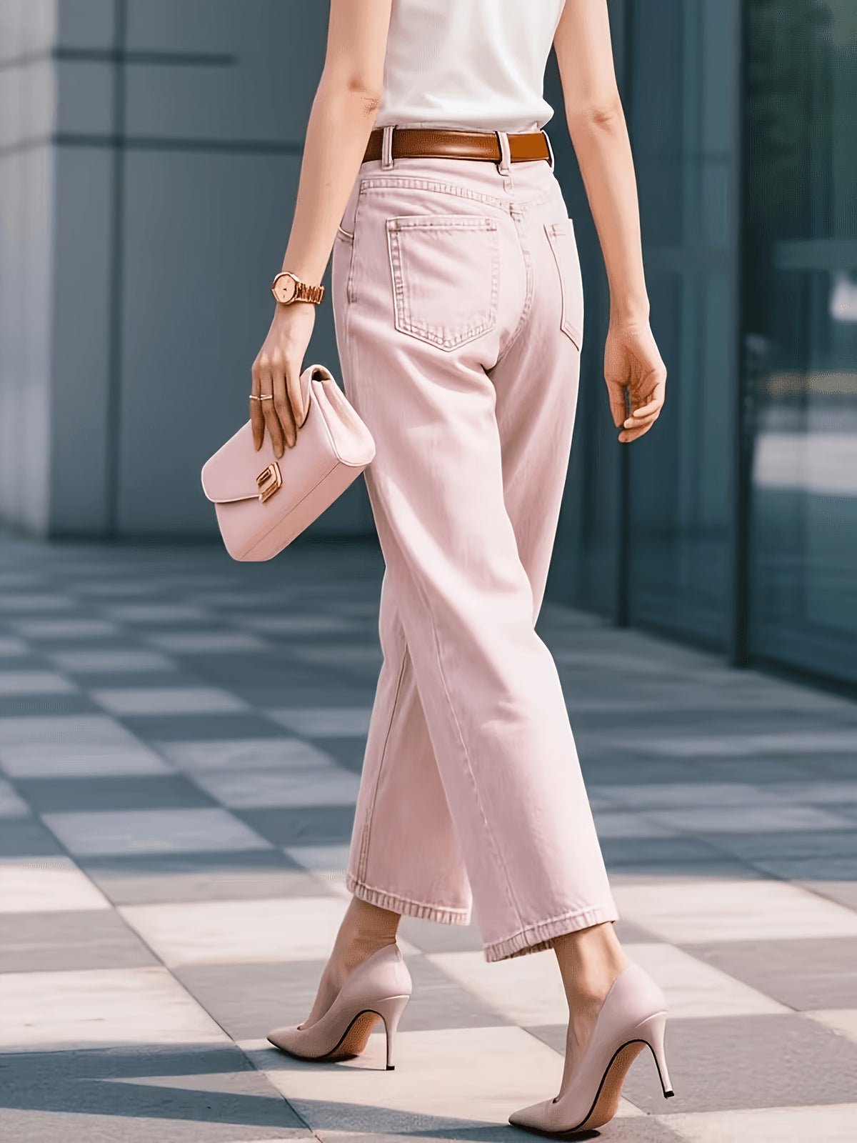 Pantalon grande taille, coupe oversize, poches pratiques, tenue franche, vu de dos