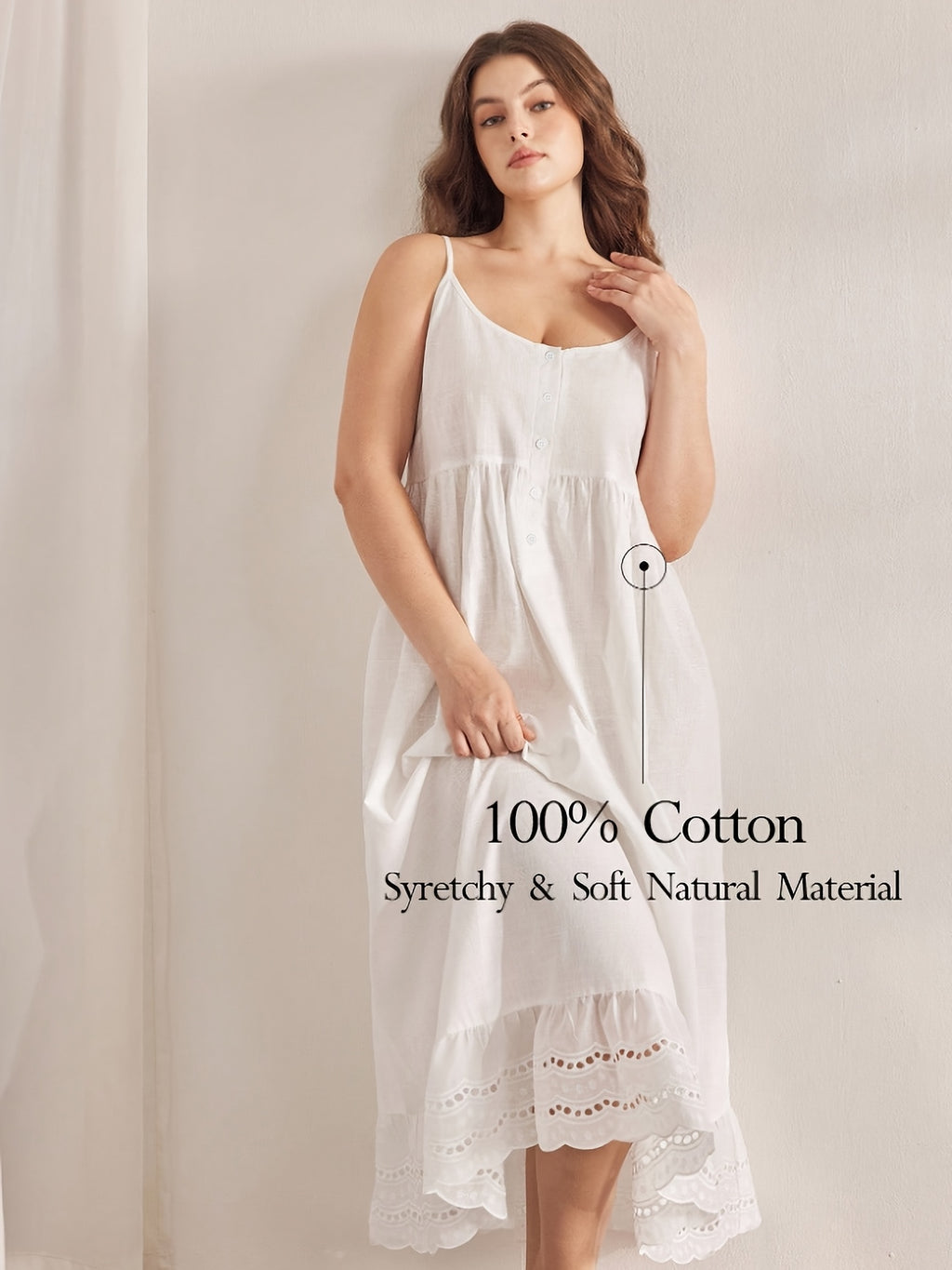Pyjama grande taille, volants, toucher naturel — matière : coton