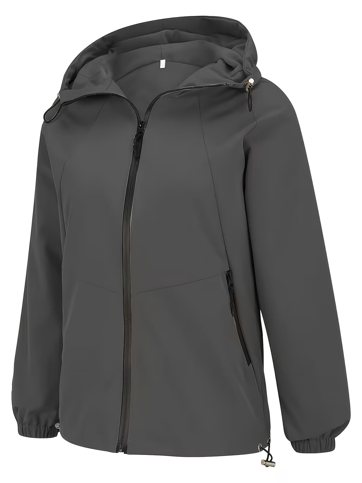 Veste grande taille, fermeture zippée, esprit trench, détail du col