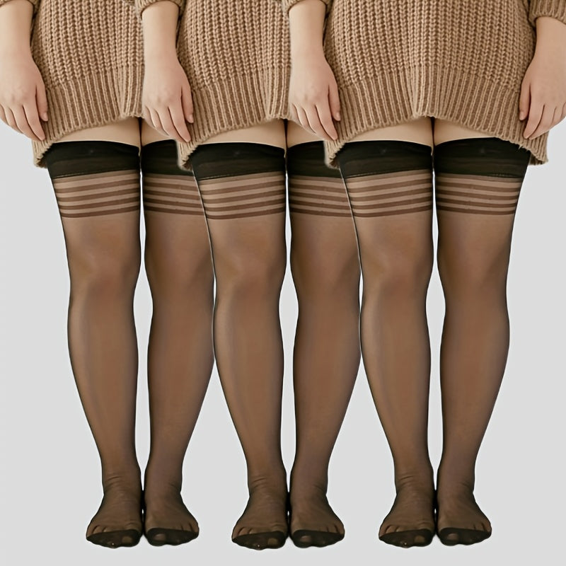 Collant grande taille à rayures, tissu épais — matière : polyamide