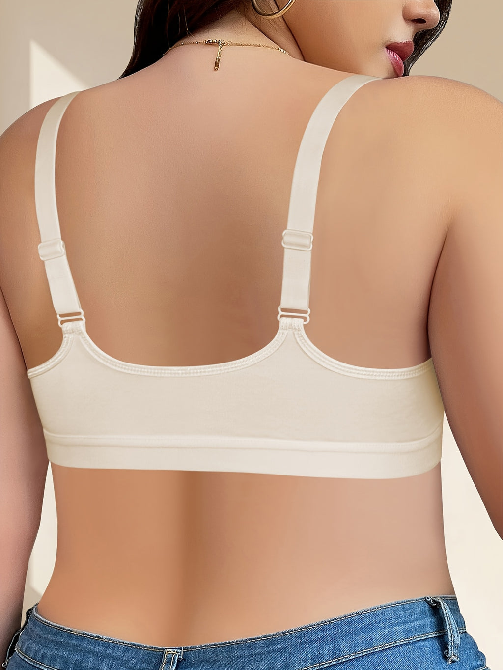 Soutien-gorge grande taille — Dentelle rosée, agrafes frontales