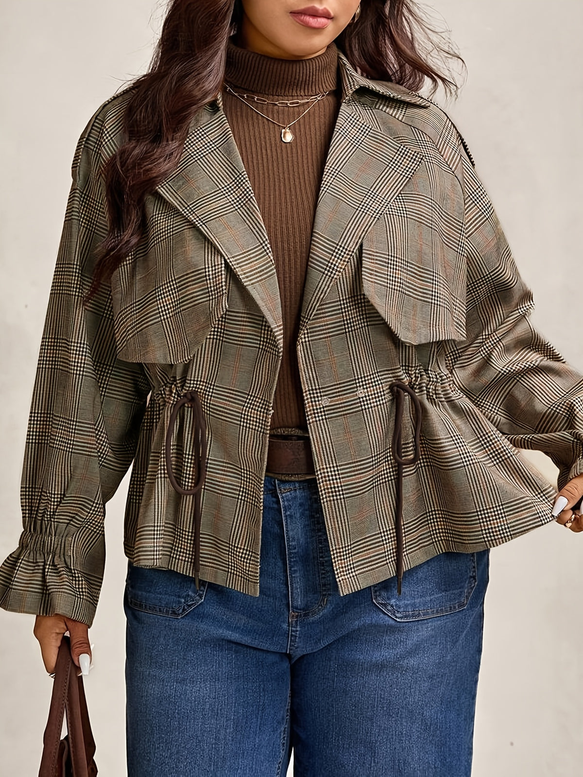 Veste grande taille à carreaux, coupe oversize, ceinture assortie Image