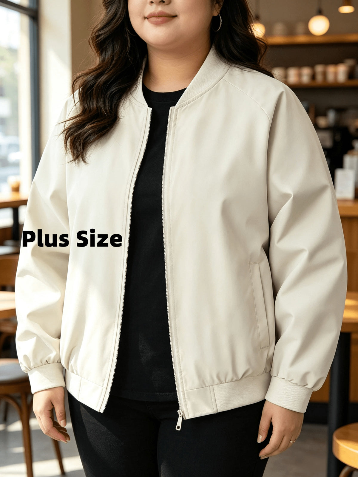 Veste grande taille, coupe oversize, fermeture zippée — matière : polyester