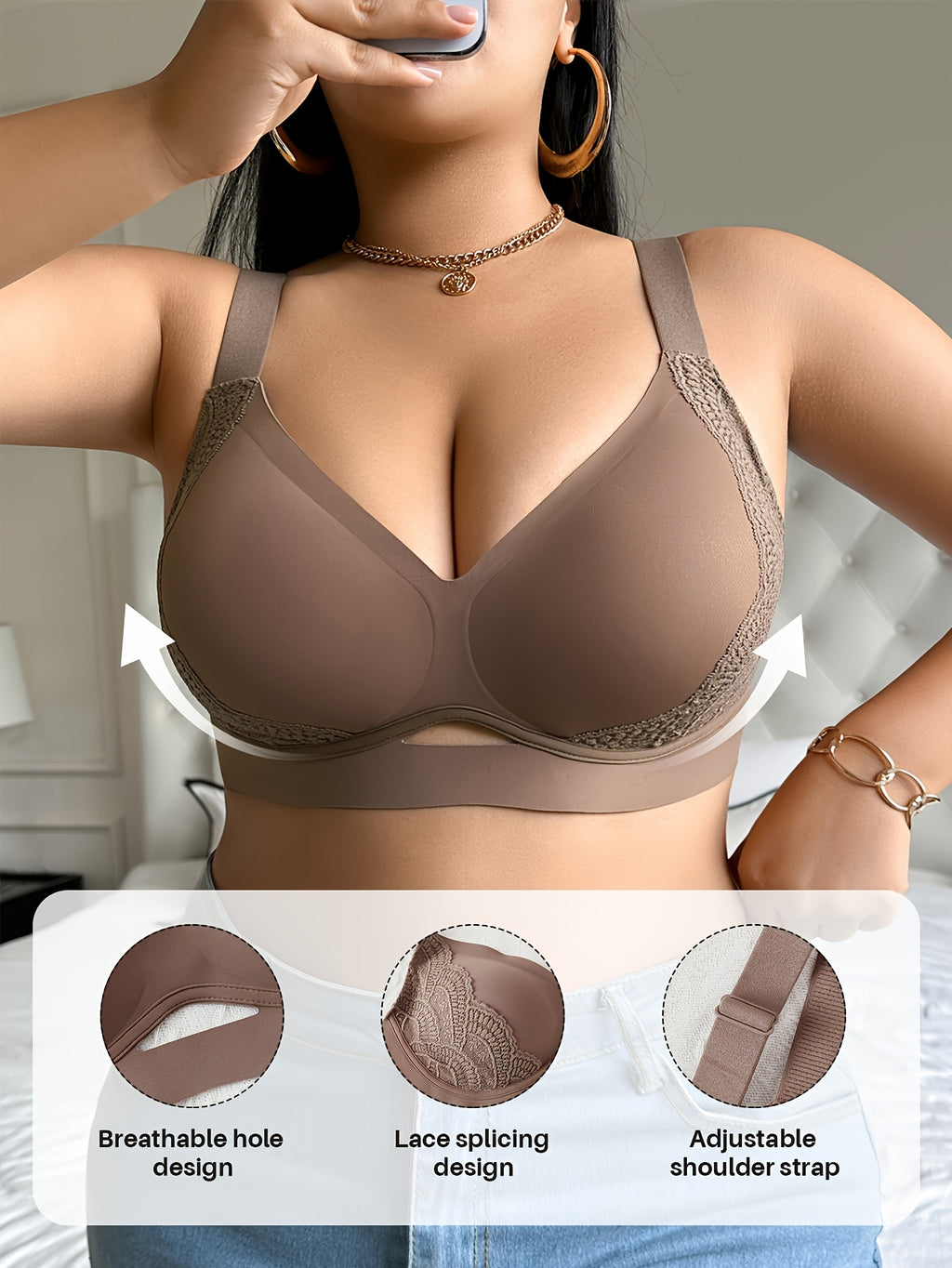 Soutien-gorge grande taille, bonnet lisse, empiècement latéral