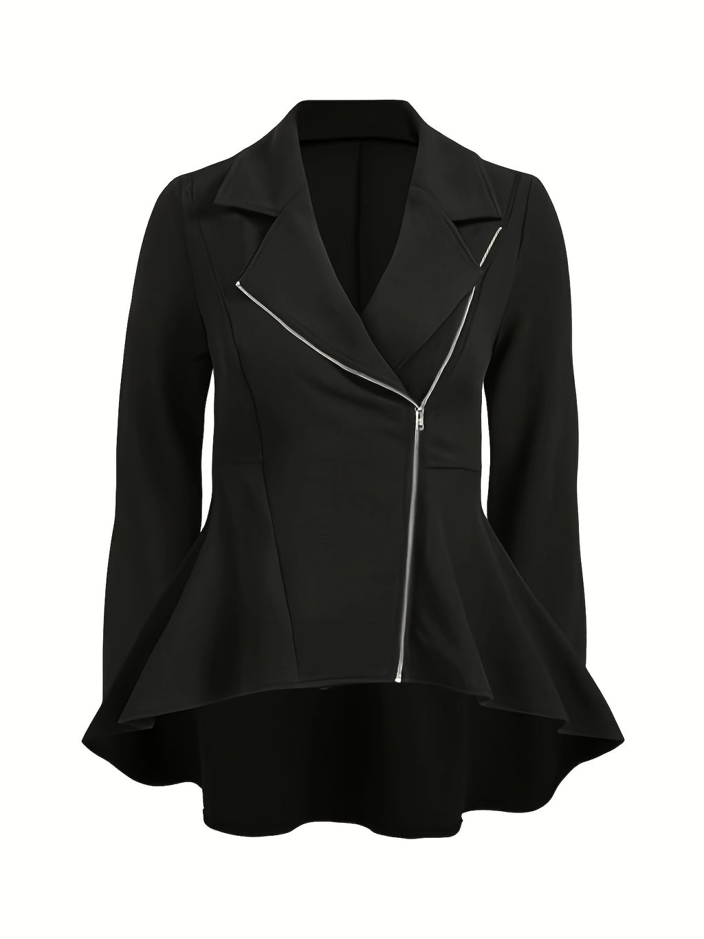 Manteau grande taille, fermeture zippée, manches longues, porté de face