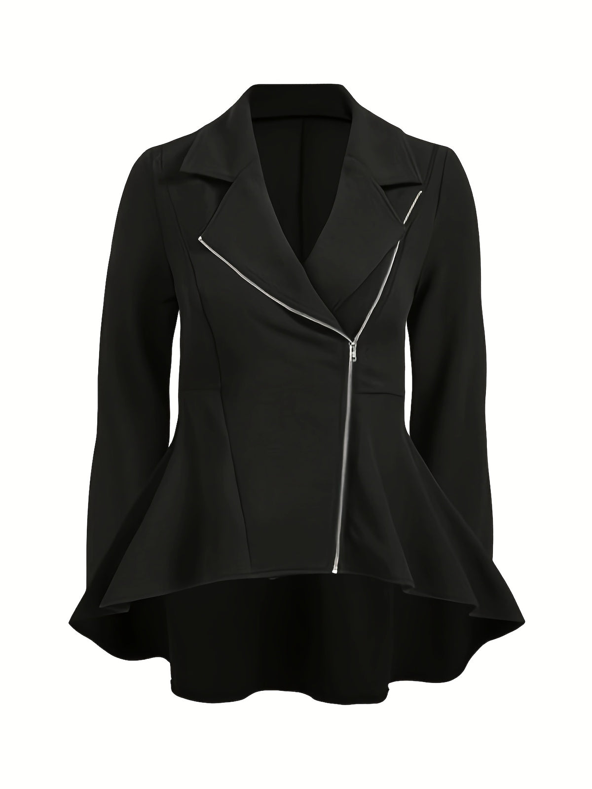 Manteau grande taille, fermeture zippée, manches longues, porté de face