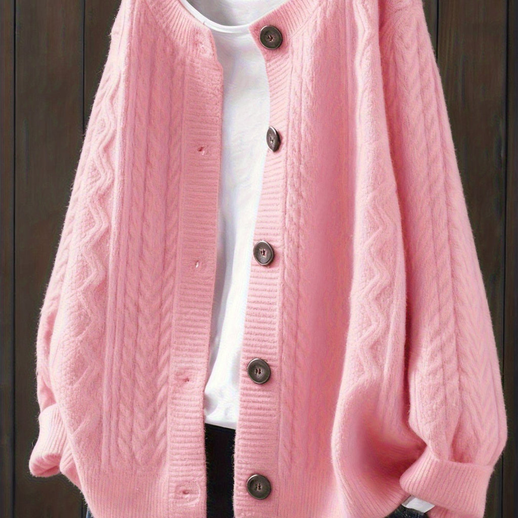 Cardigan grande taille, coupe oversize, boutonnage, manches longues — composition : 100% Polyester