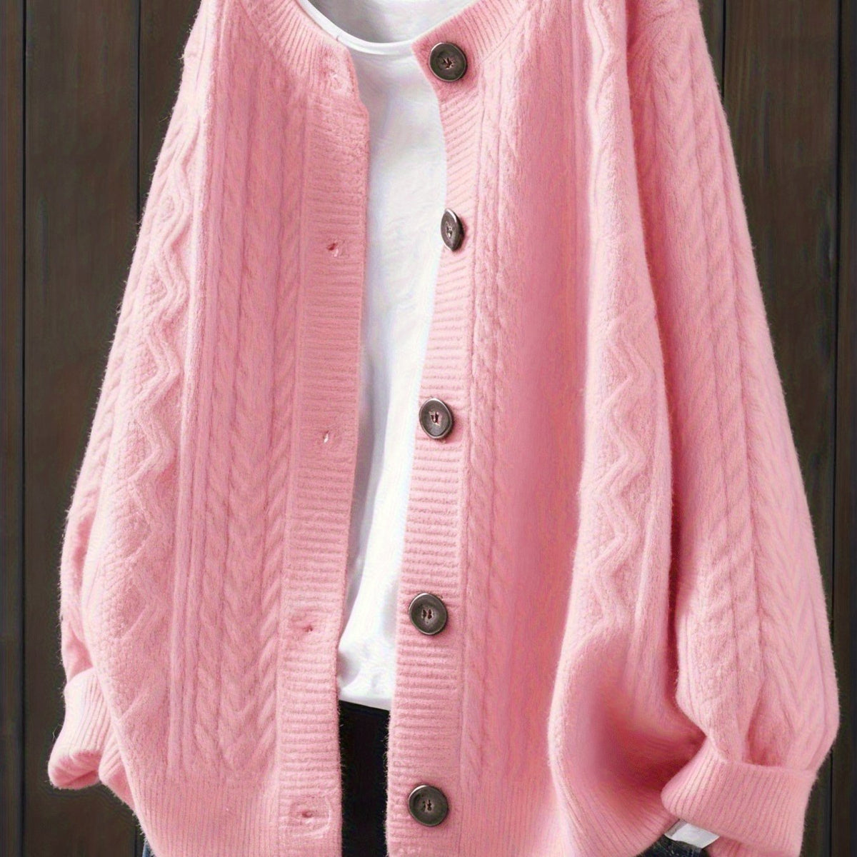 Cardigan grande taille, coupe oversize, boutonnage, manches longues — composition : 100% Polyester Image