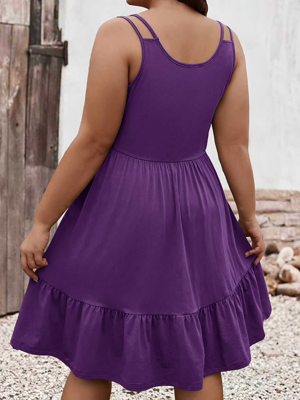 Robe courte grande taille — Double bretelle et jersey froncé