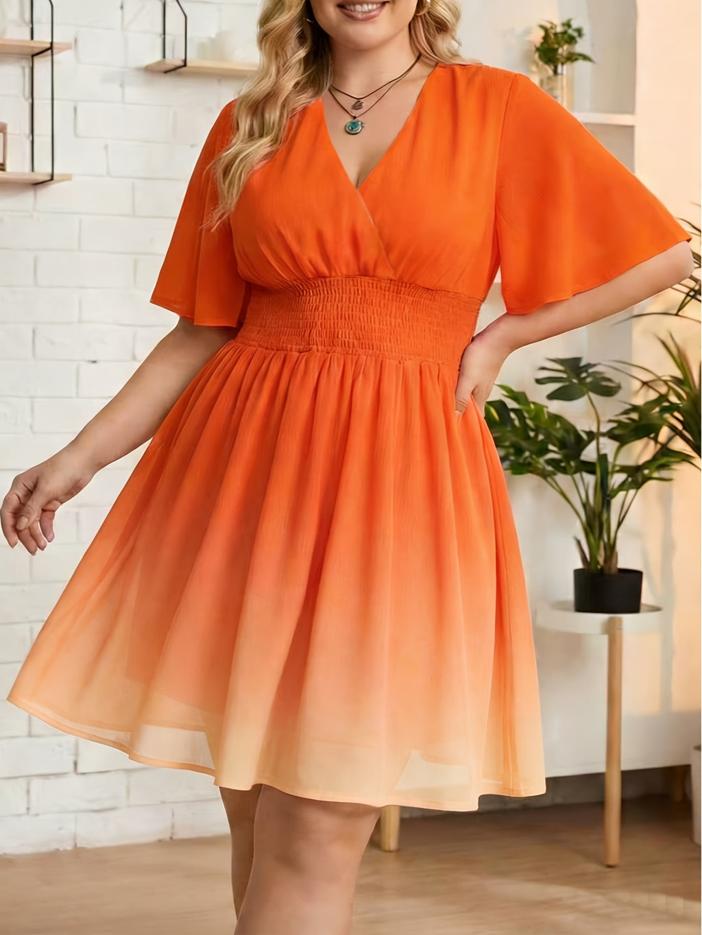 Robe courte grande taille — Mousseline à l'effet dégradé