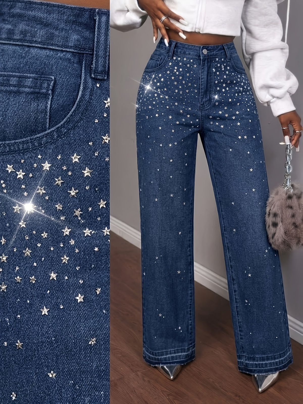 Pantalon grande taille, strass, tenue franche Image