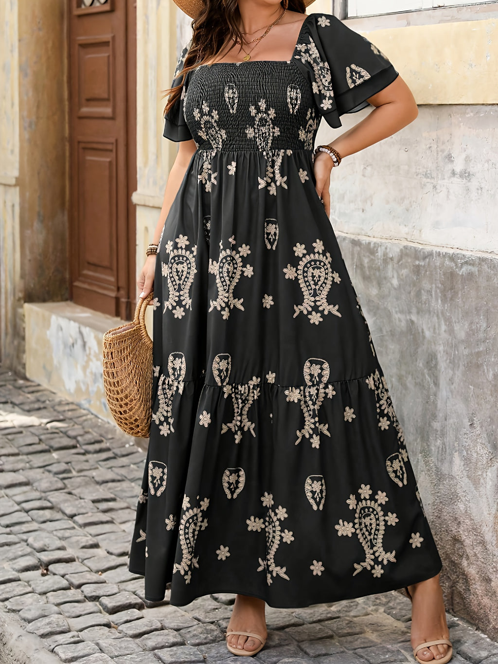 Robe longue grande taille, sapin à motif cachemire