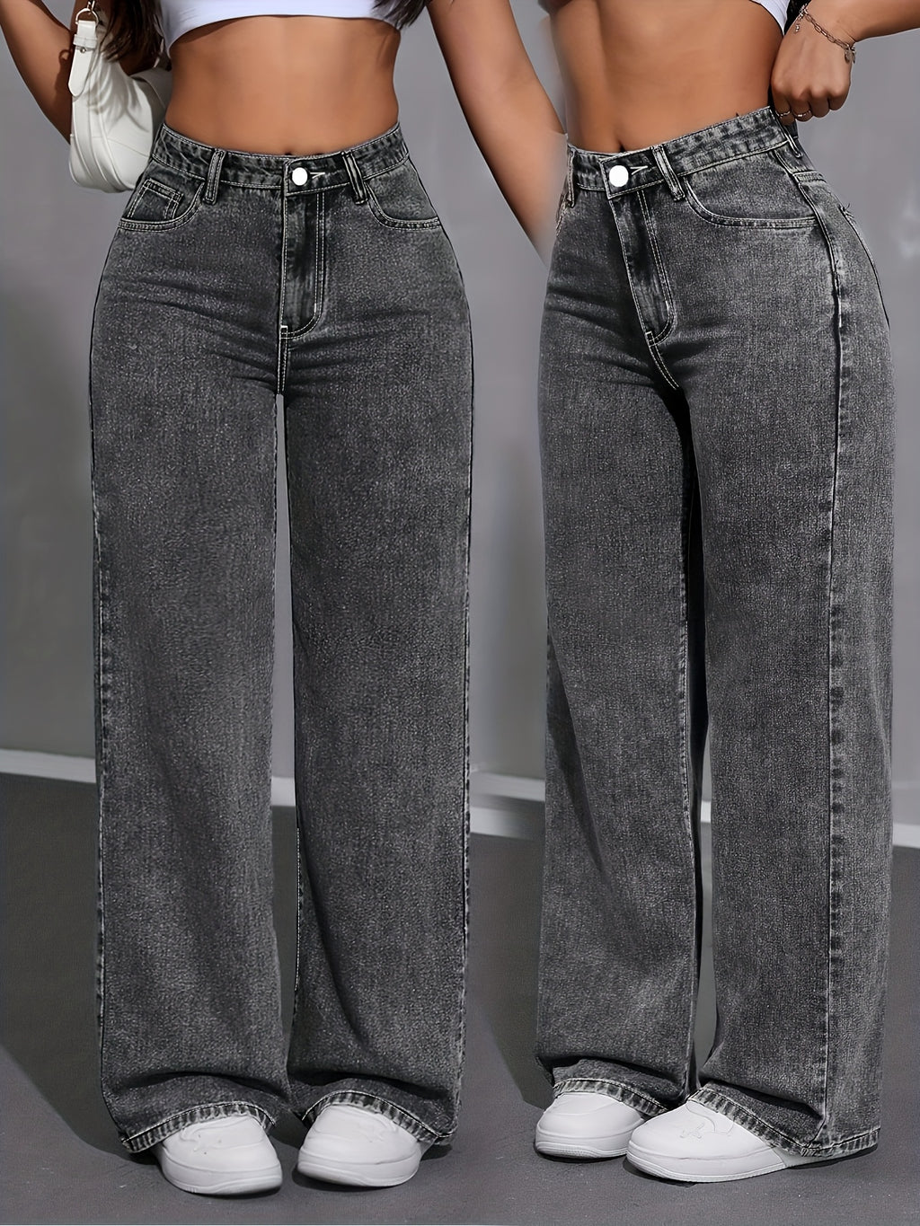 Jean grande taille, coupe oversize, ceinture assortie, tombé fluide