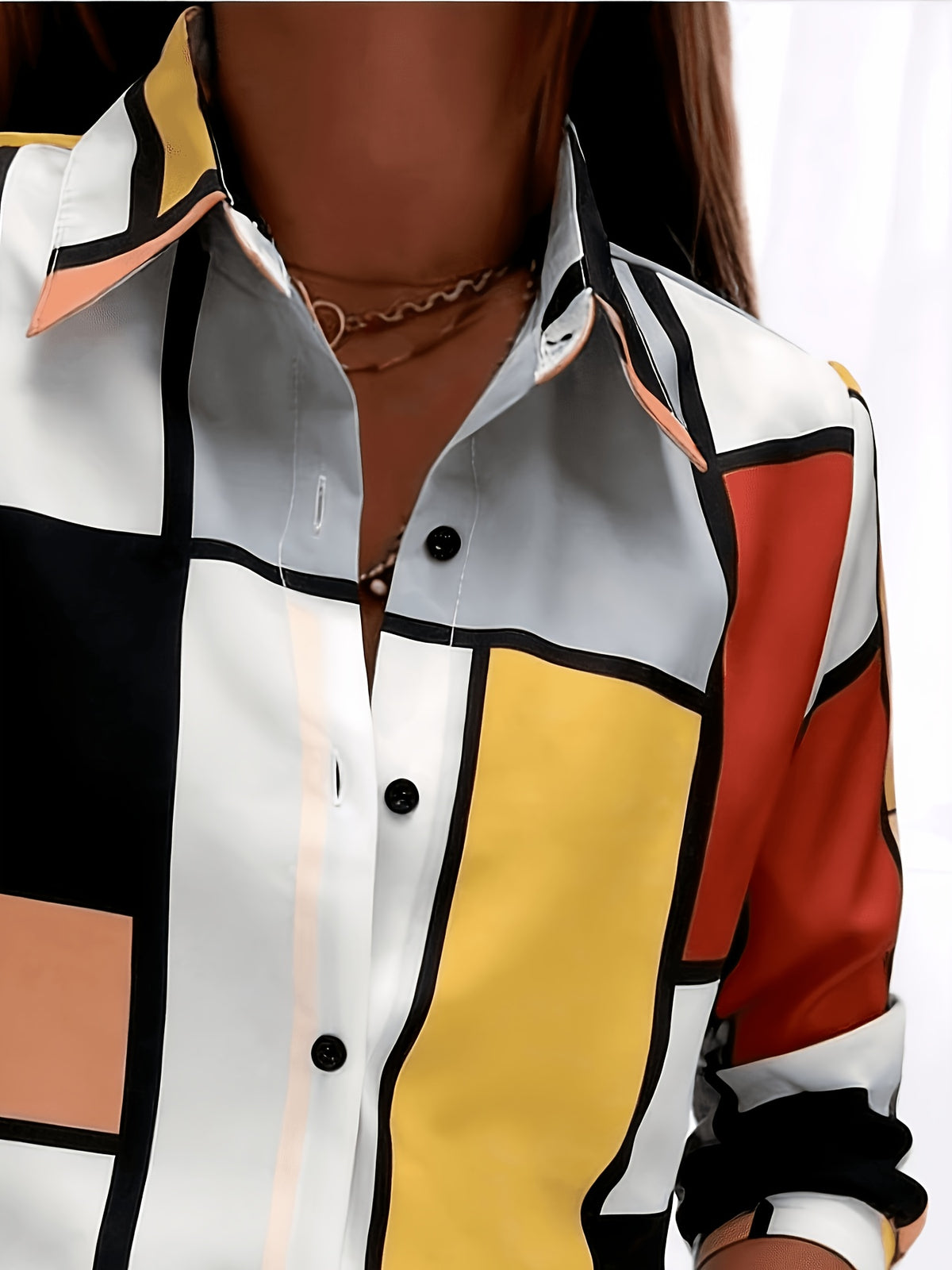 Chemise grande taille à imprimé géométrique, tissu opaque