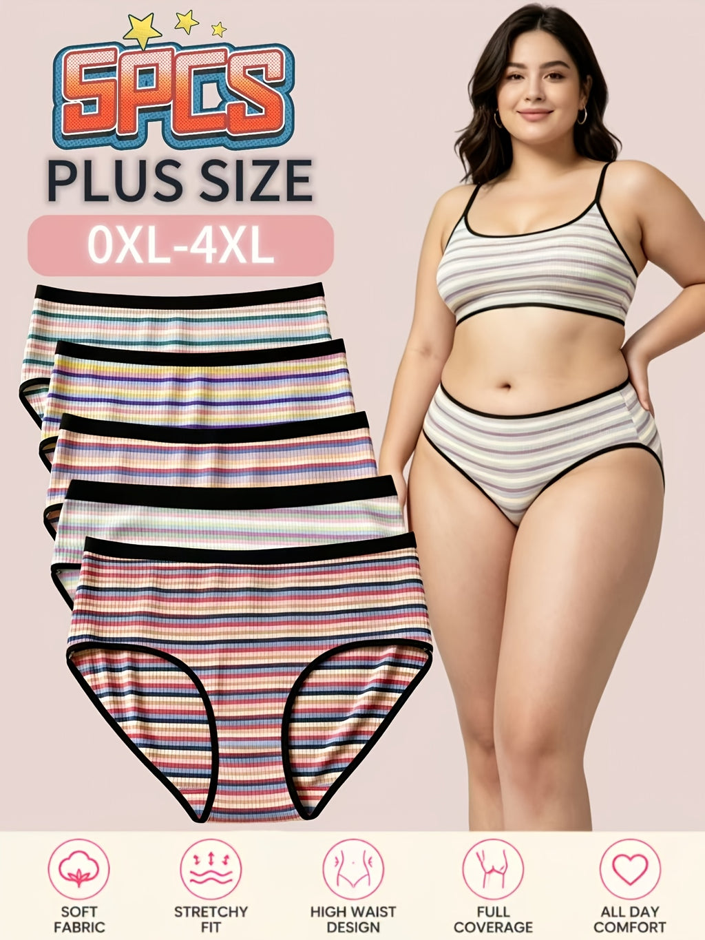 Ensemble grande taille à rayures, coupe ajustée, toucher naturel