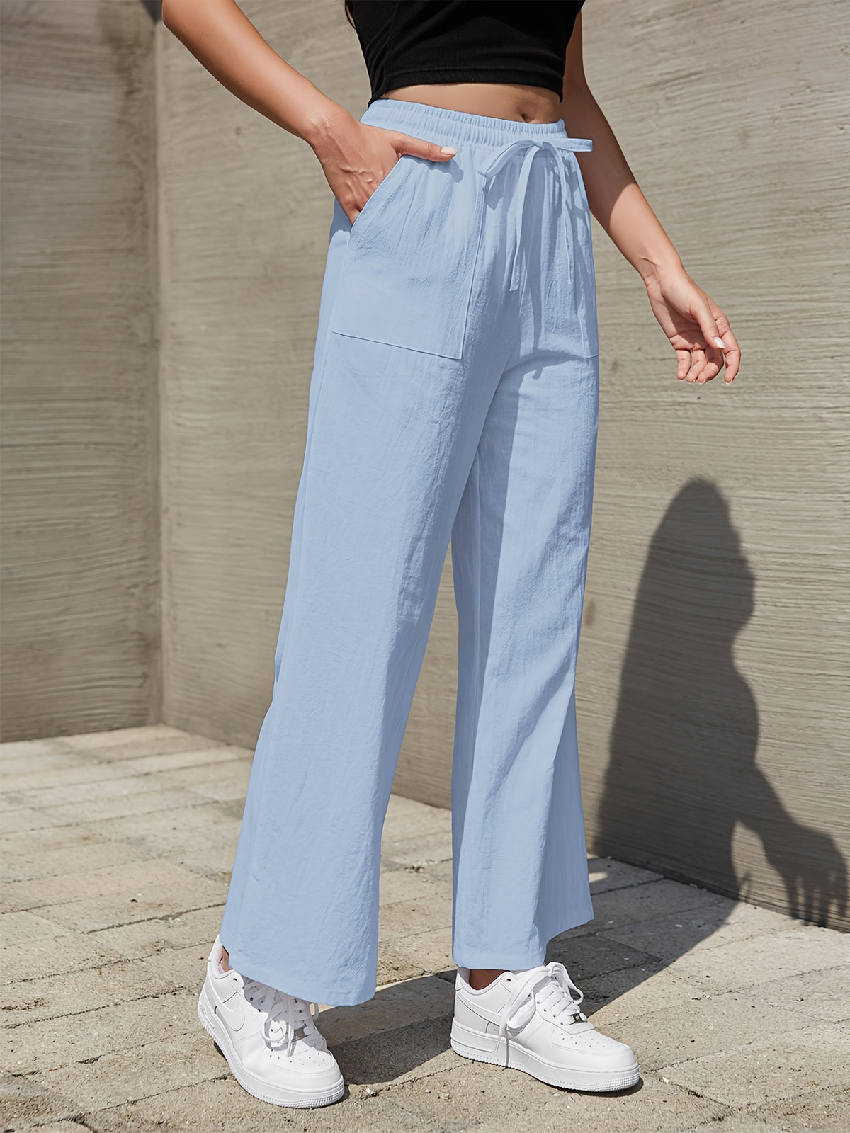 Pantalon en lin grande taille — Sept teintes, poches devant